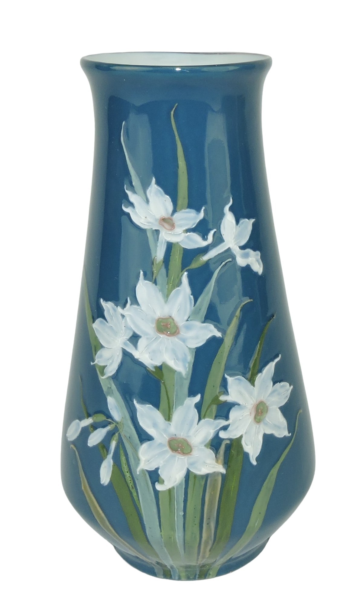 Gebruder Heubach Pate Sur Pate: Vase c.1890, the peacock green body boldly painted with grasses and pate sur pate flowers; 9 1/2" Catalogued and curated by Nicolaus Boston