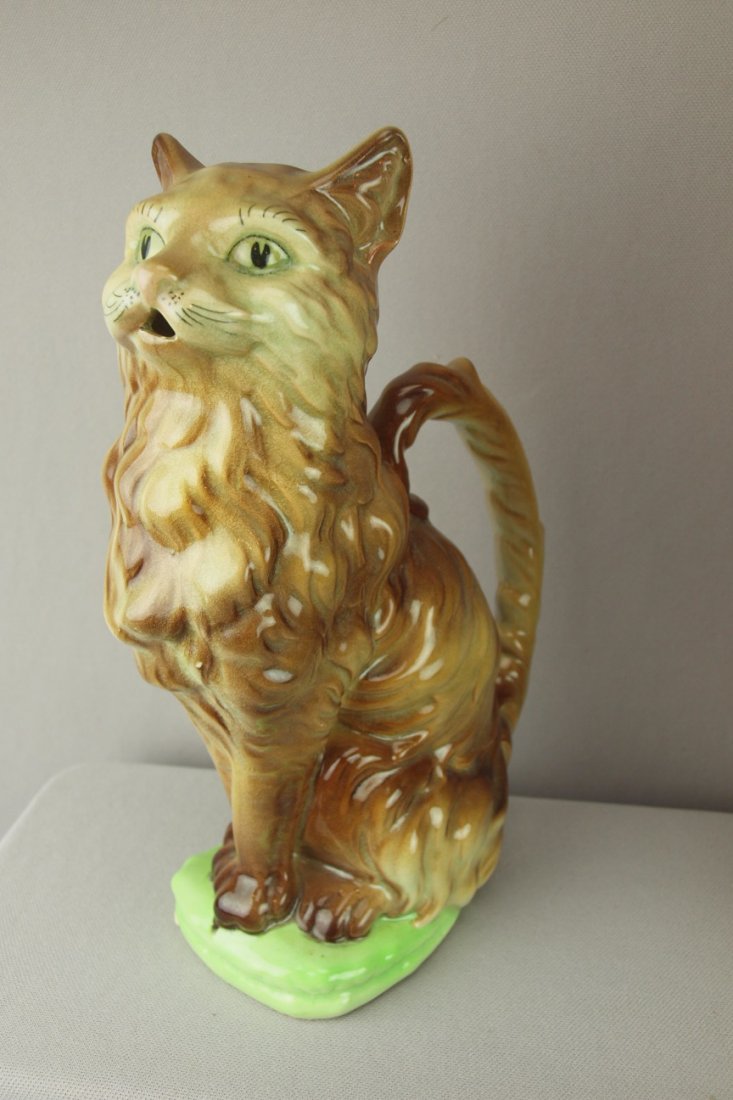 ST. CLEMENT majolica figural cat pitcher, ref: Cu: ST. CLEMENT majolica figural cat pitcher, ref: Cunningham p. 97, 10 1/2"