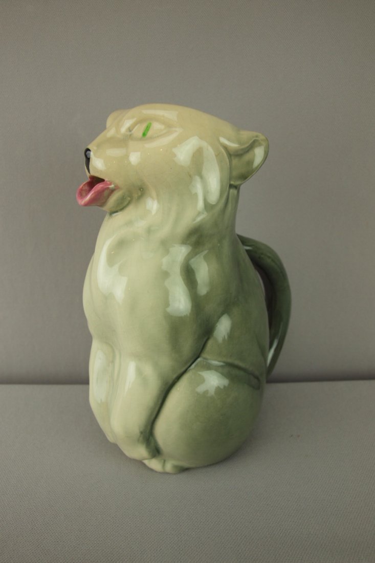 SARREGUEMINES rare majolica cat figural pitcher,: SARREGUEMINES rare majolica cat figural pitcher, no. 3675, ref: Cunningham p. 56, 8 1/2"