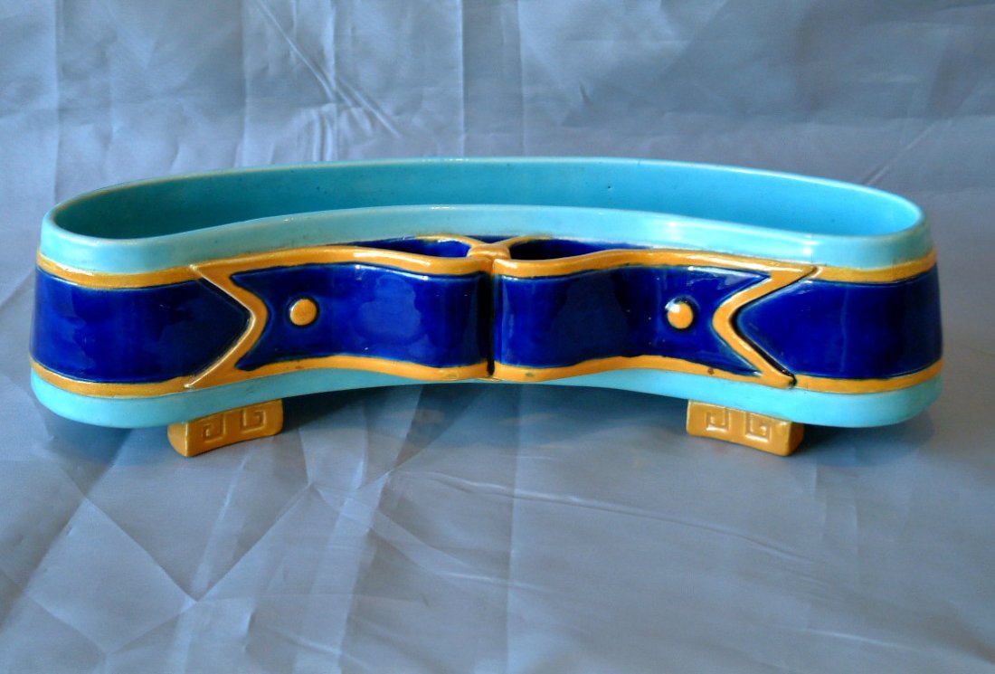 MINTON majolica vase modelled as a belt, 8", shap: MINTON majolica vase modelled as a belt, 8", shape no. 1552, great color and detail