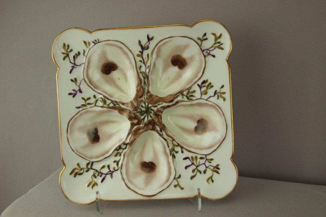 Haviland Limoges porcelain square 5 well oyster p: Haviland Limoges porcelain square 5 well oyster plate, ref: Snyder p. 83, 8 3/4"