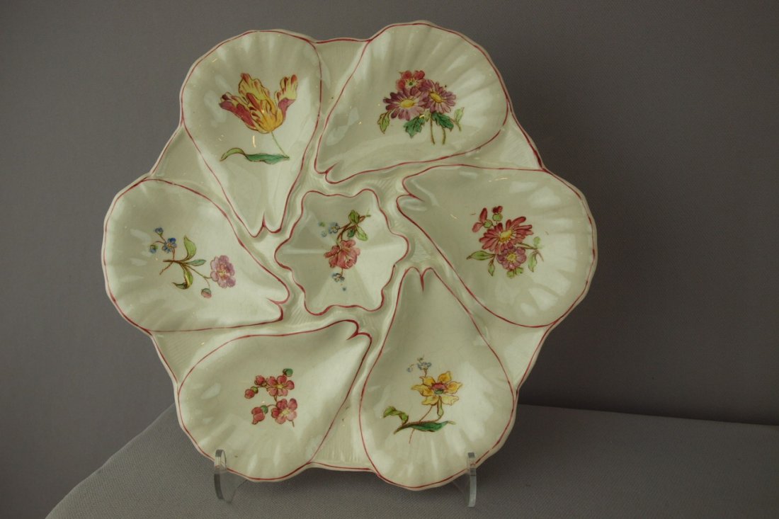 Longchamp French 6 well oyster plate with floral : Longchamp French 6 well oyster plate with floral decor, 10"