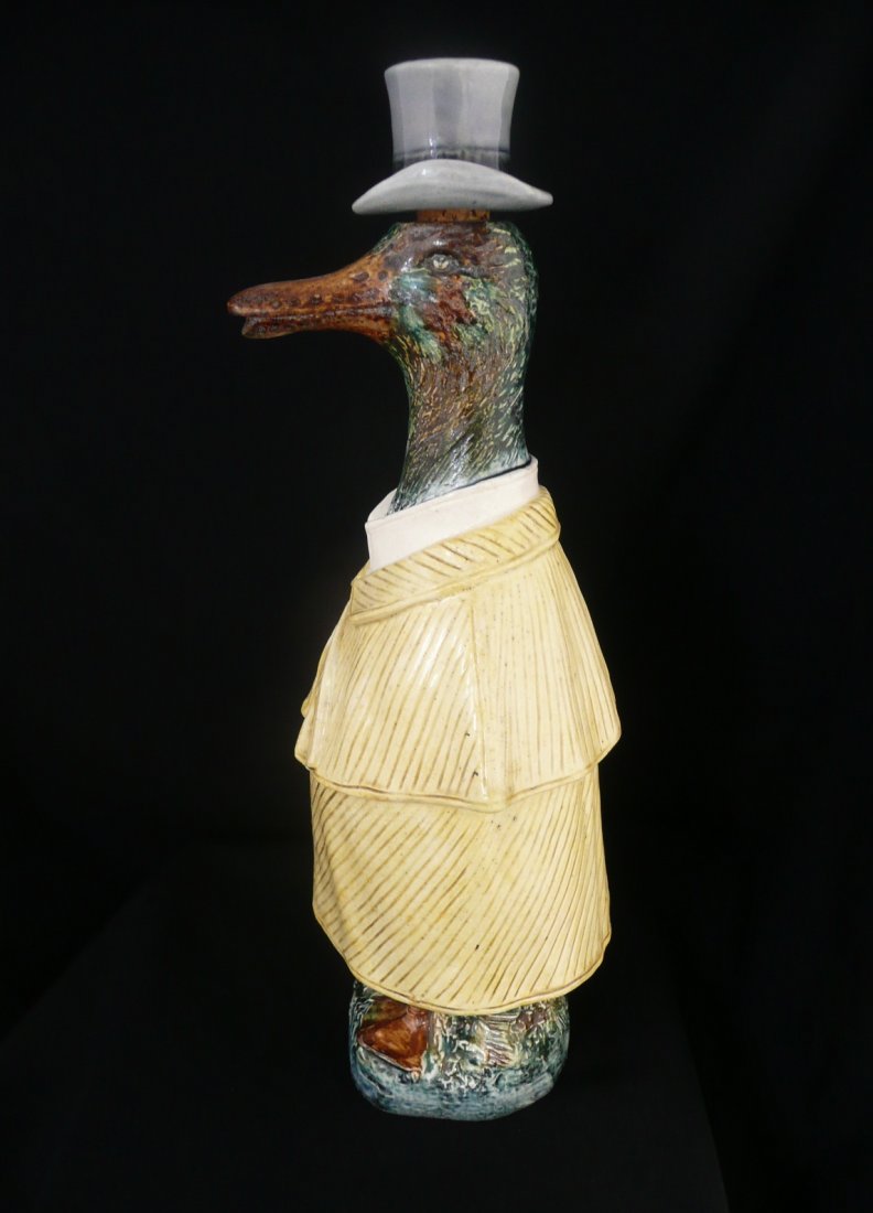 Majolica Continental duck decanter, 12": Majolica Continental duck decanter, 12", signed B & L Gesetzl Gesch