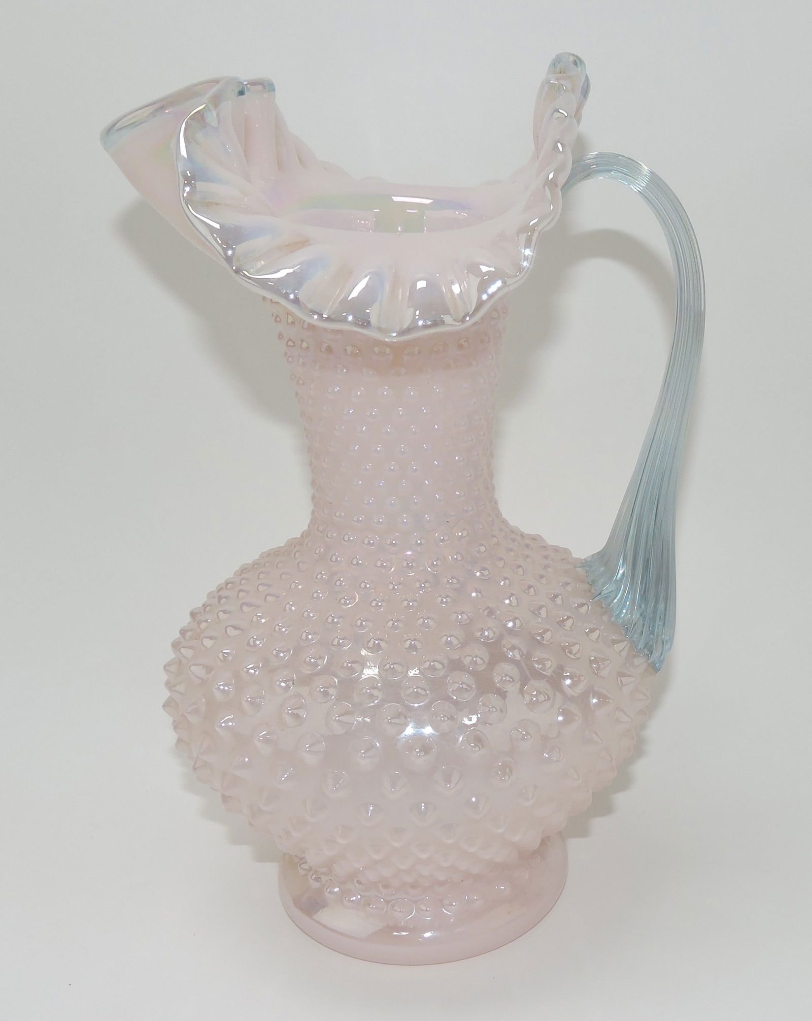 Fenton pink iridescent hobnail pitcher, (1 of 1)