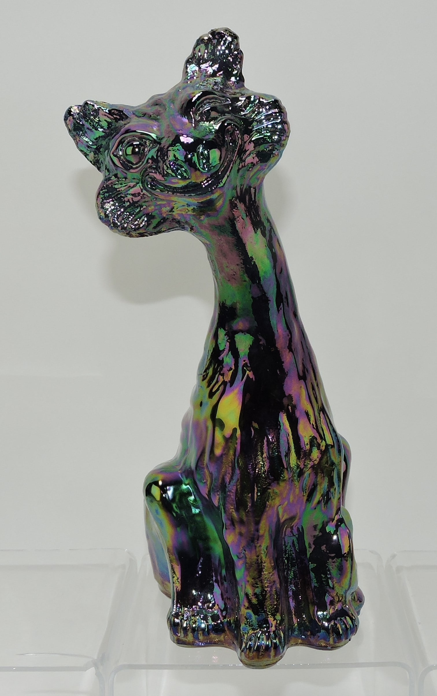 Fenton carnival glass alley cat, 11": .