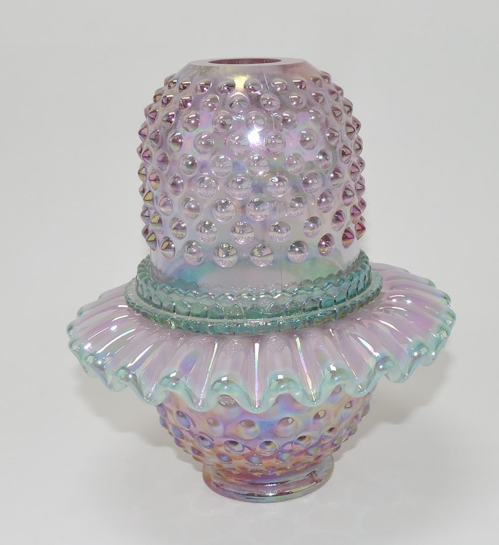 Fenton iridescent hobnail fairy lamp (1 of 1)