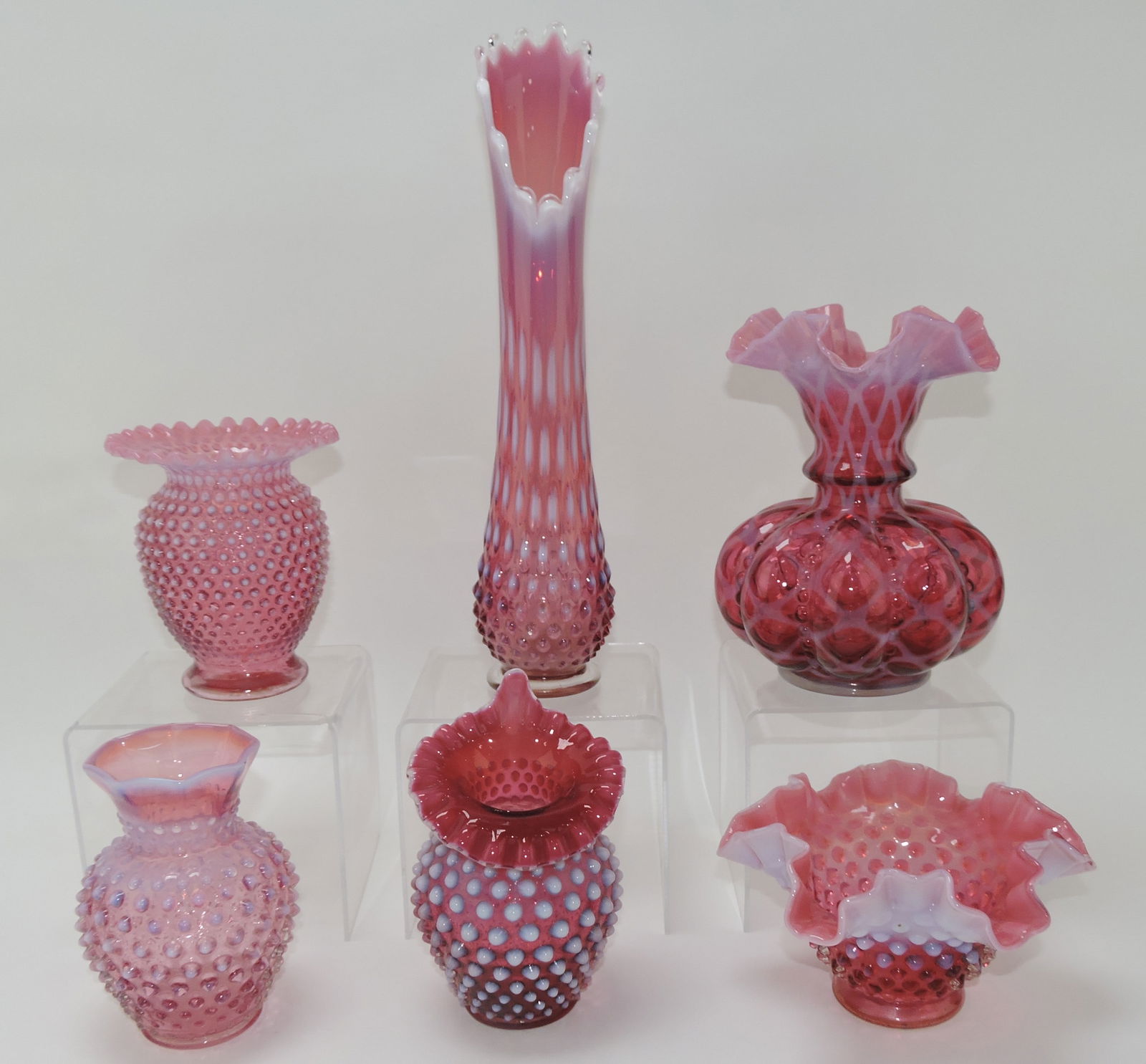 Fenton cranberry lot of 6 vases (1 of 1)