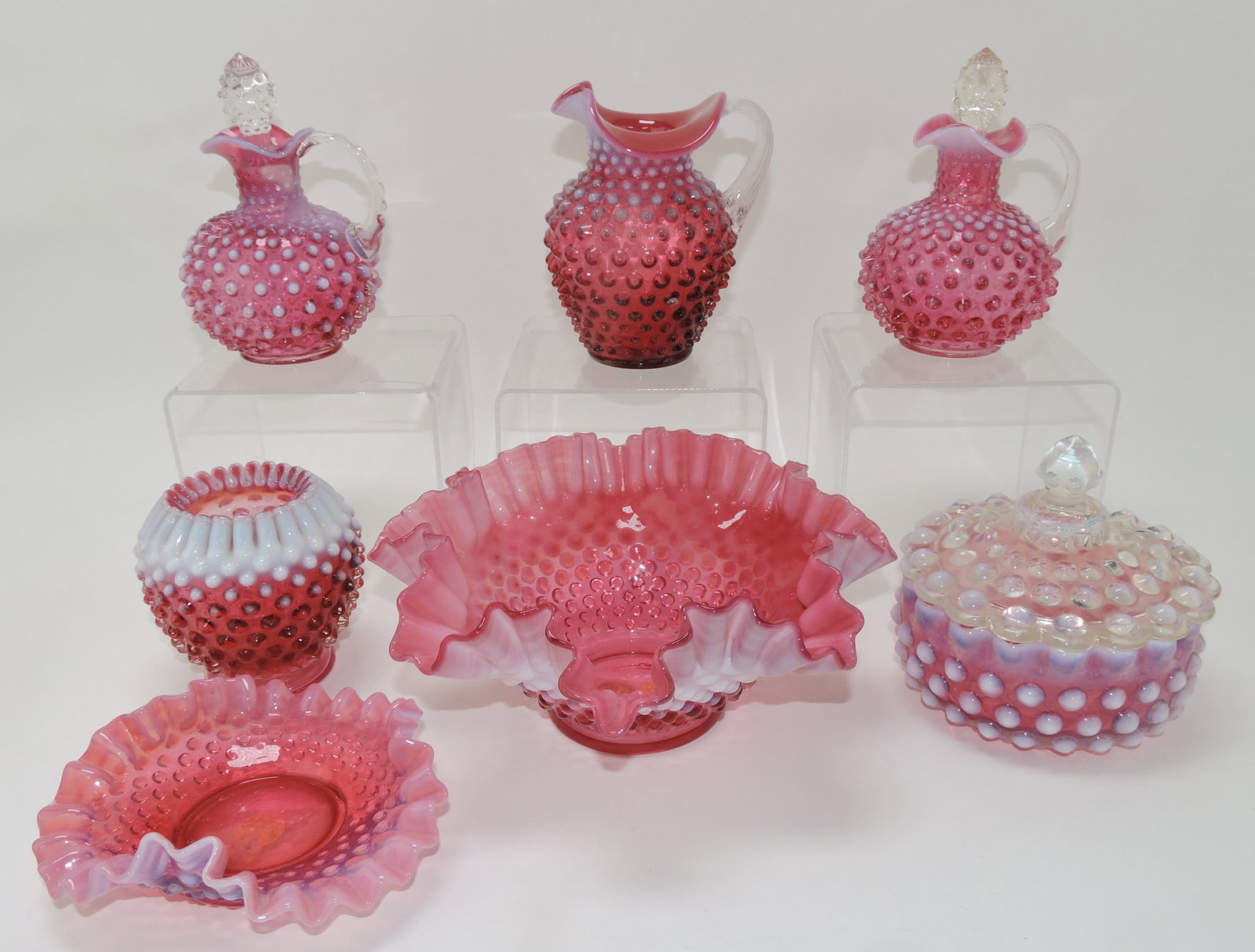 Fenton cranberry opalescent lot of 7 pcs: .