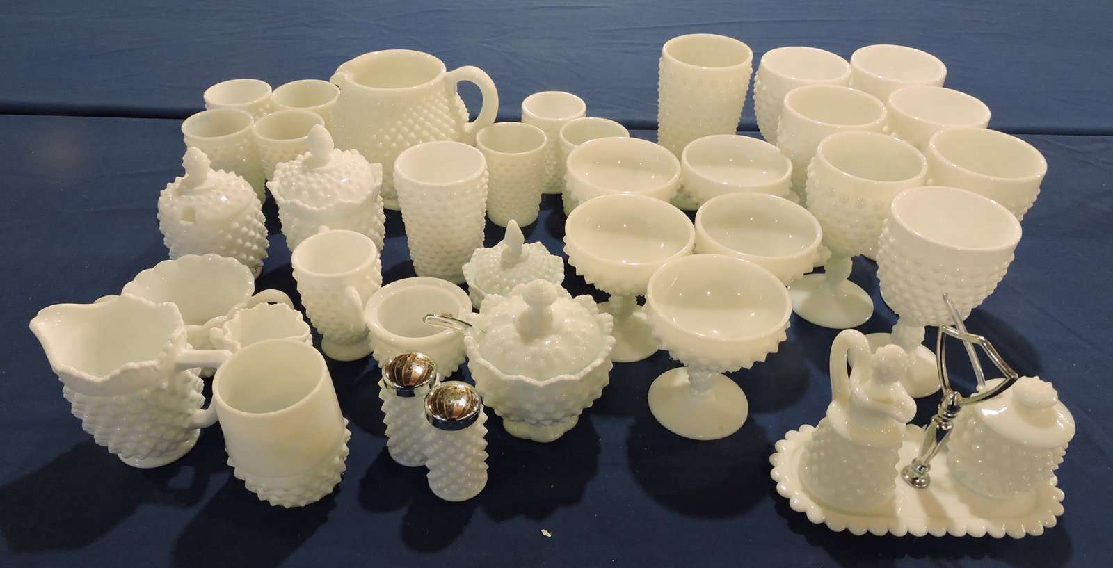 Fenton lot of 35 pcs of milk glass hobnail: .