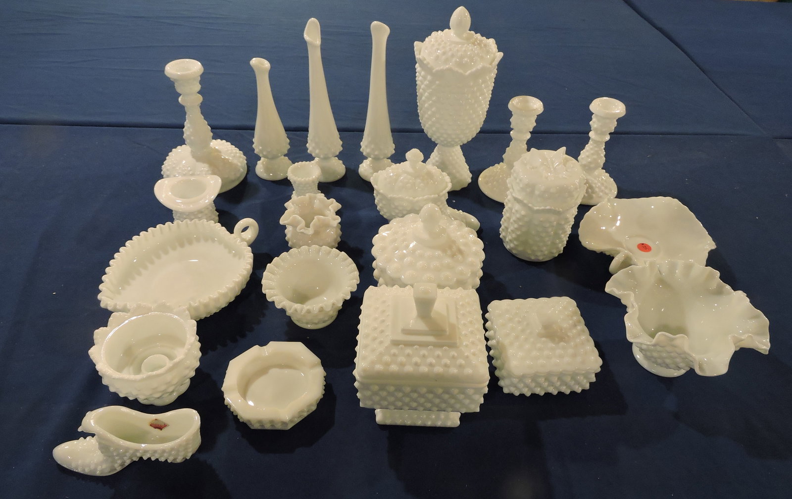 Fenton lot of 22 pcs of milk glass hobnail: .