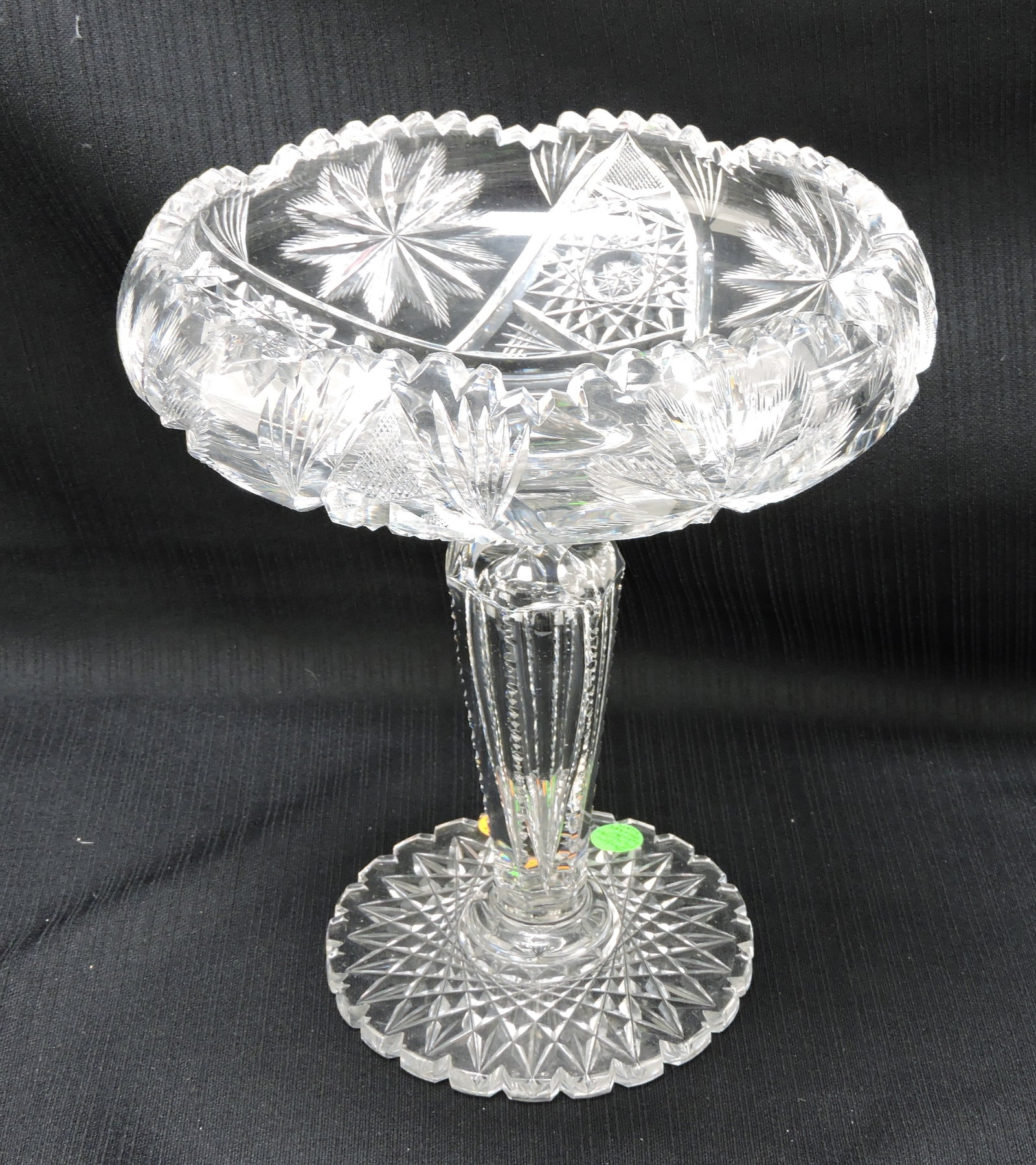 American Brilliant Cut Glass Bergen: Flashed Star hobstar and diamond 10 3/4" comport