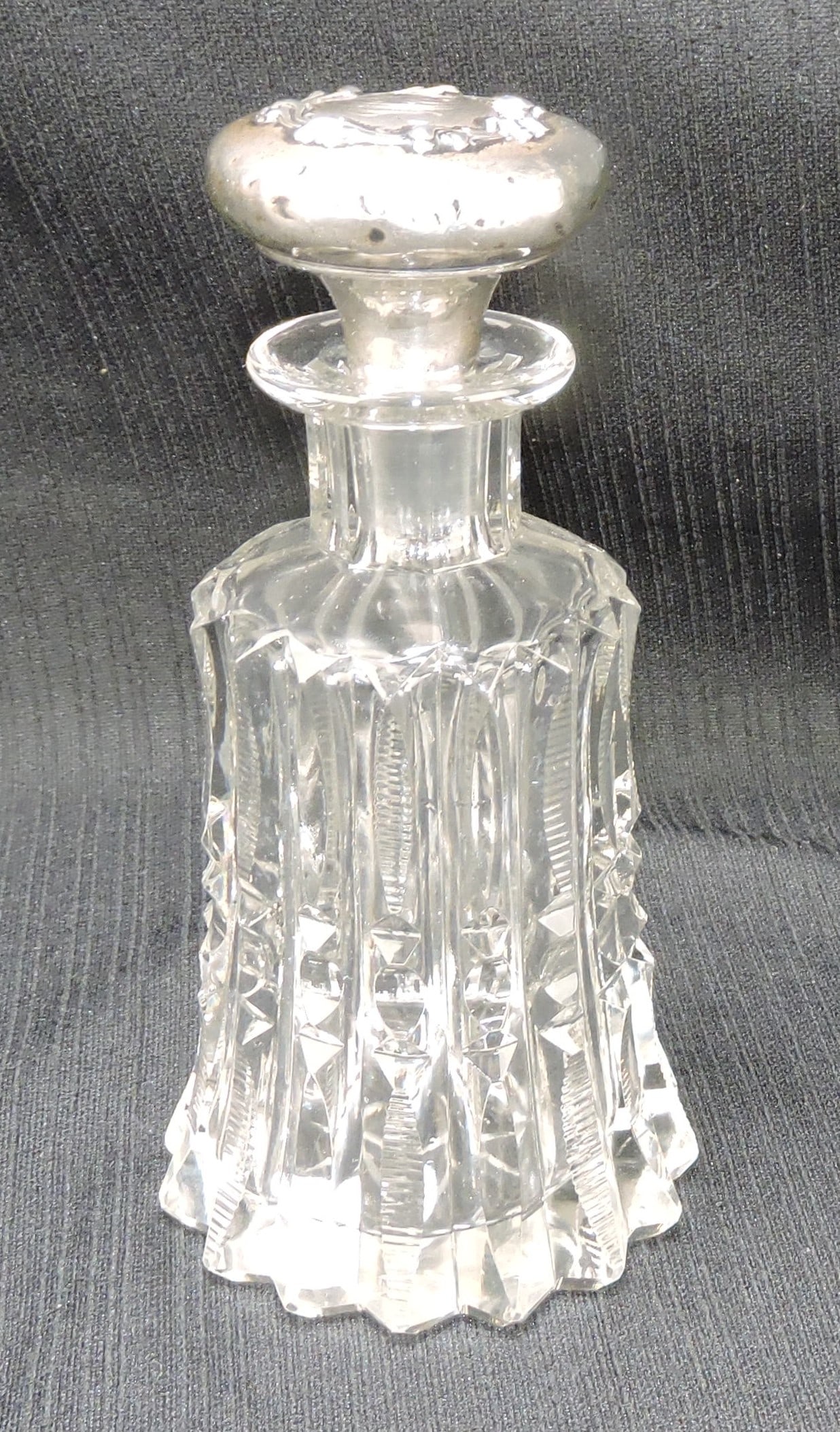 American Brilliant Cut Glass: cologne bottle with sterling silver top, 6 1/2"