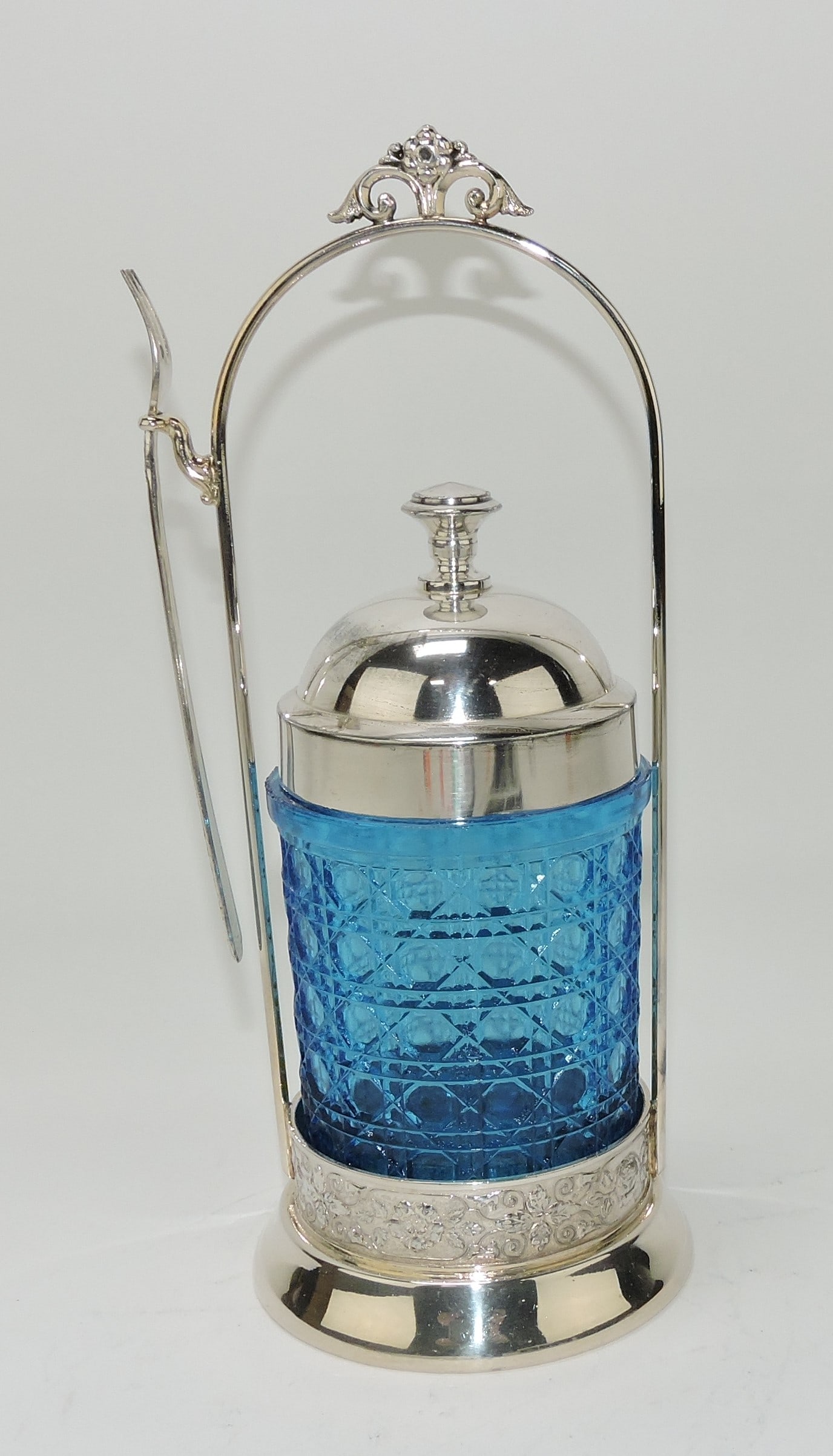 Silver plate pickle castor with sapphire (1 of 1)
