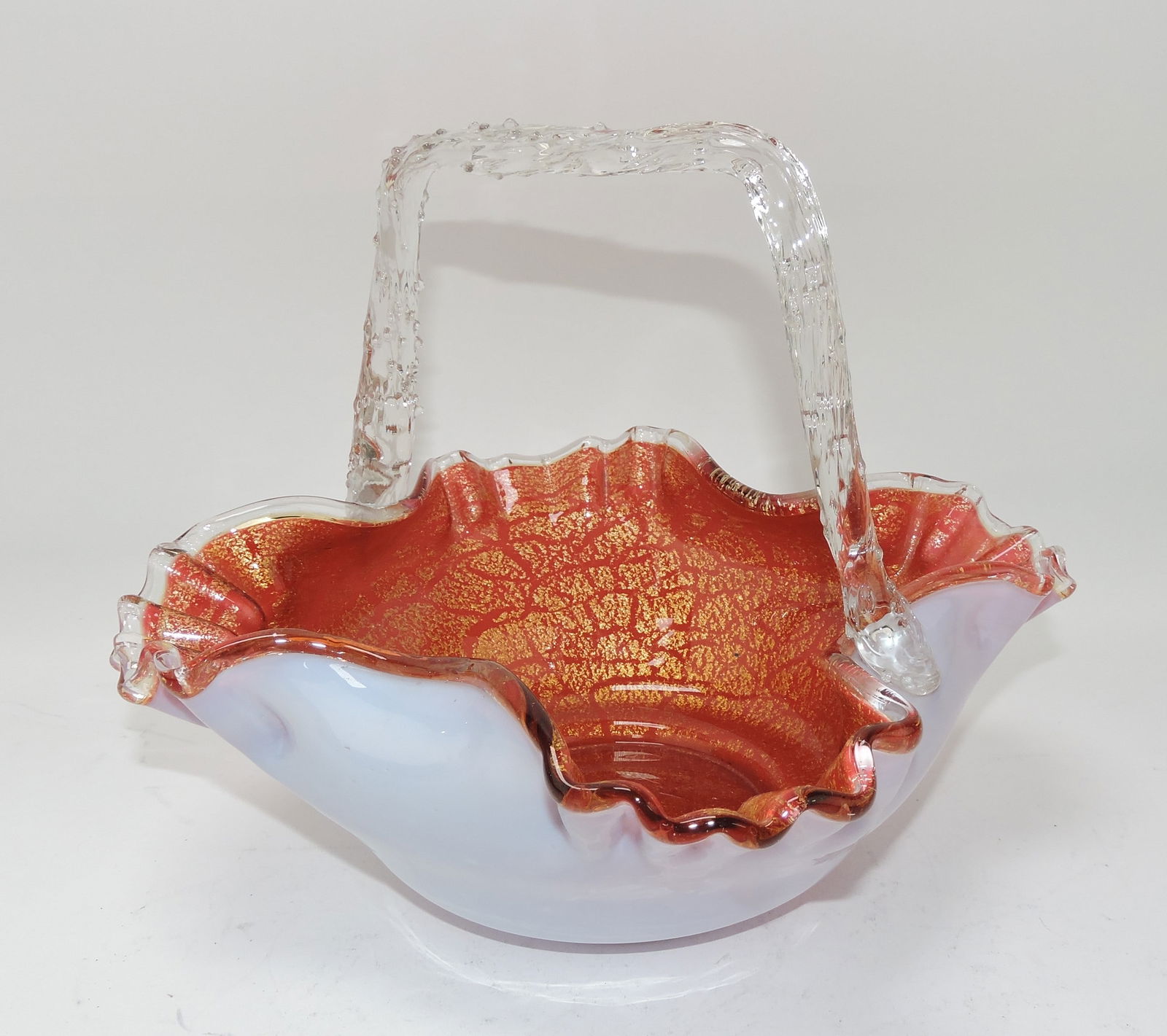 Large art glass cased glass basket (1 of 1)