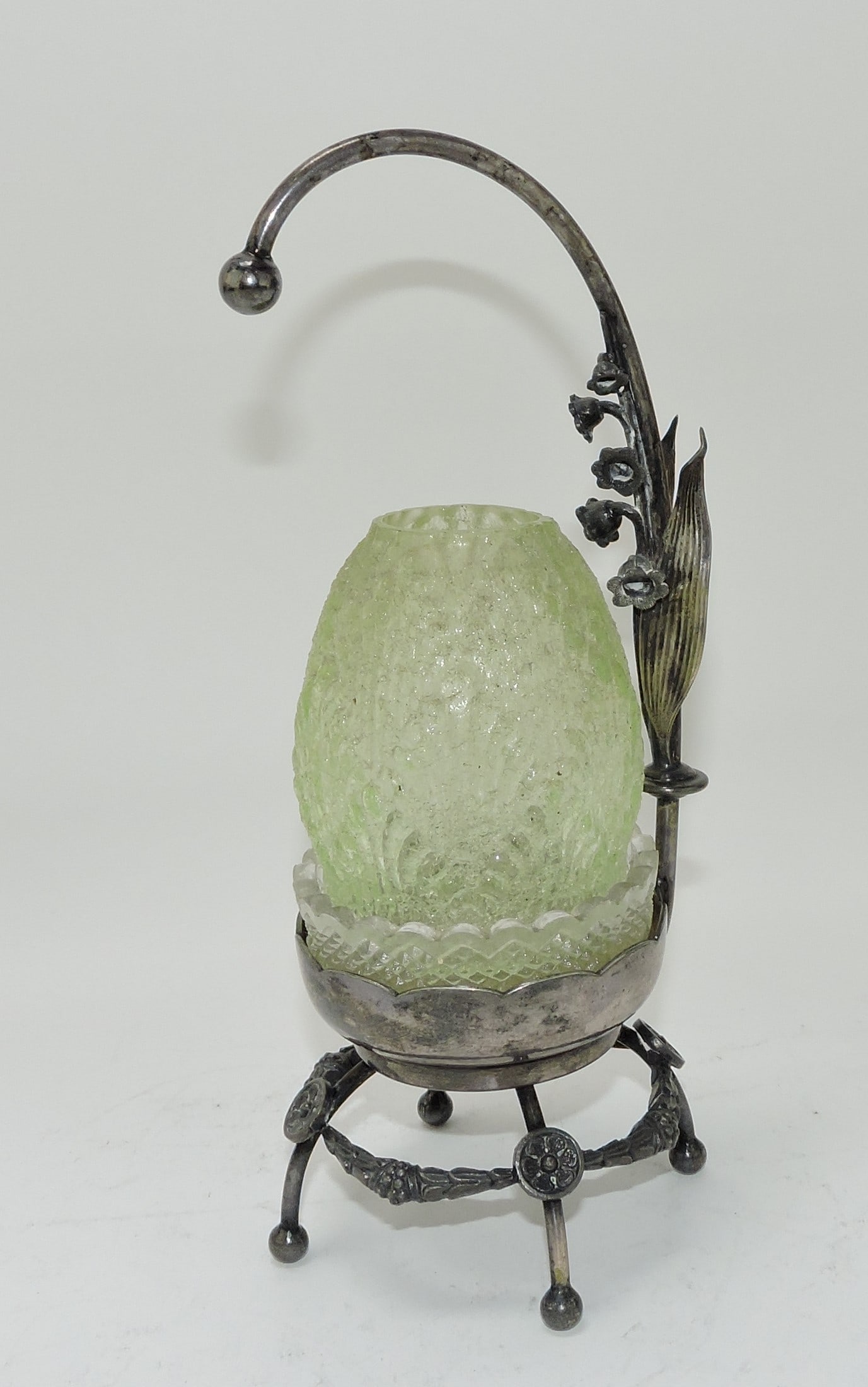 Fairy lamp with silver plate lily of the: valley frame, signed S. Clarke