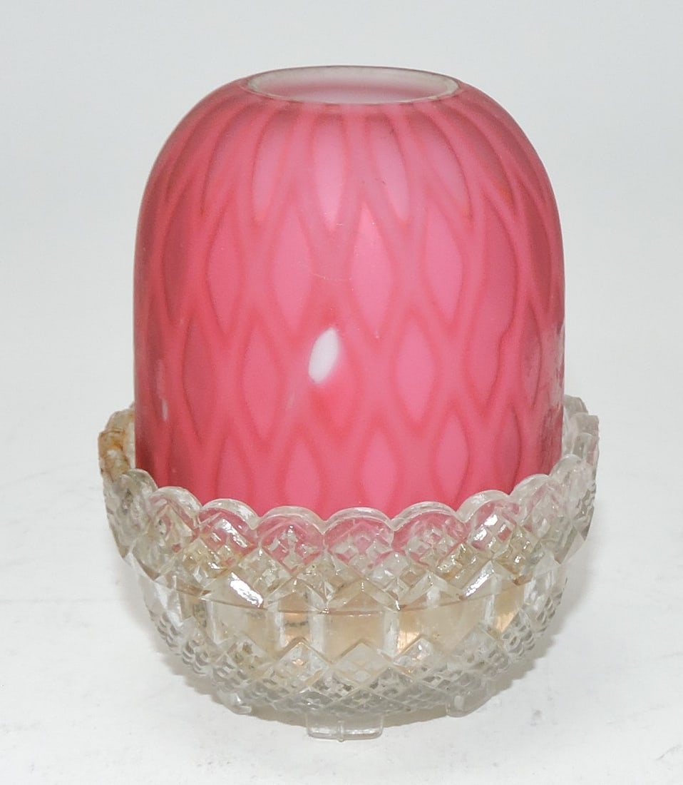 Clarke's fairy lamp with pink satin: diamond quilted shade, 3 1/4"