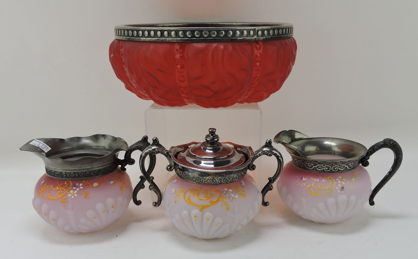 Red satin silver mounted 8 1/2" bowl (1 of 1)