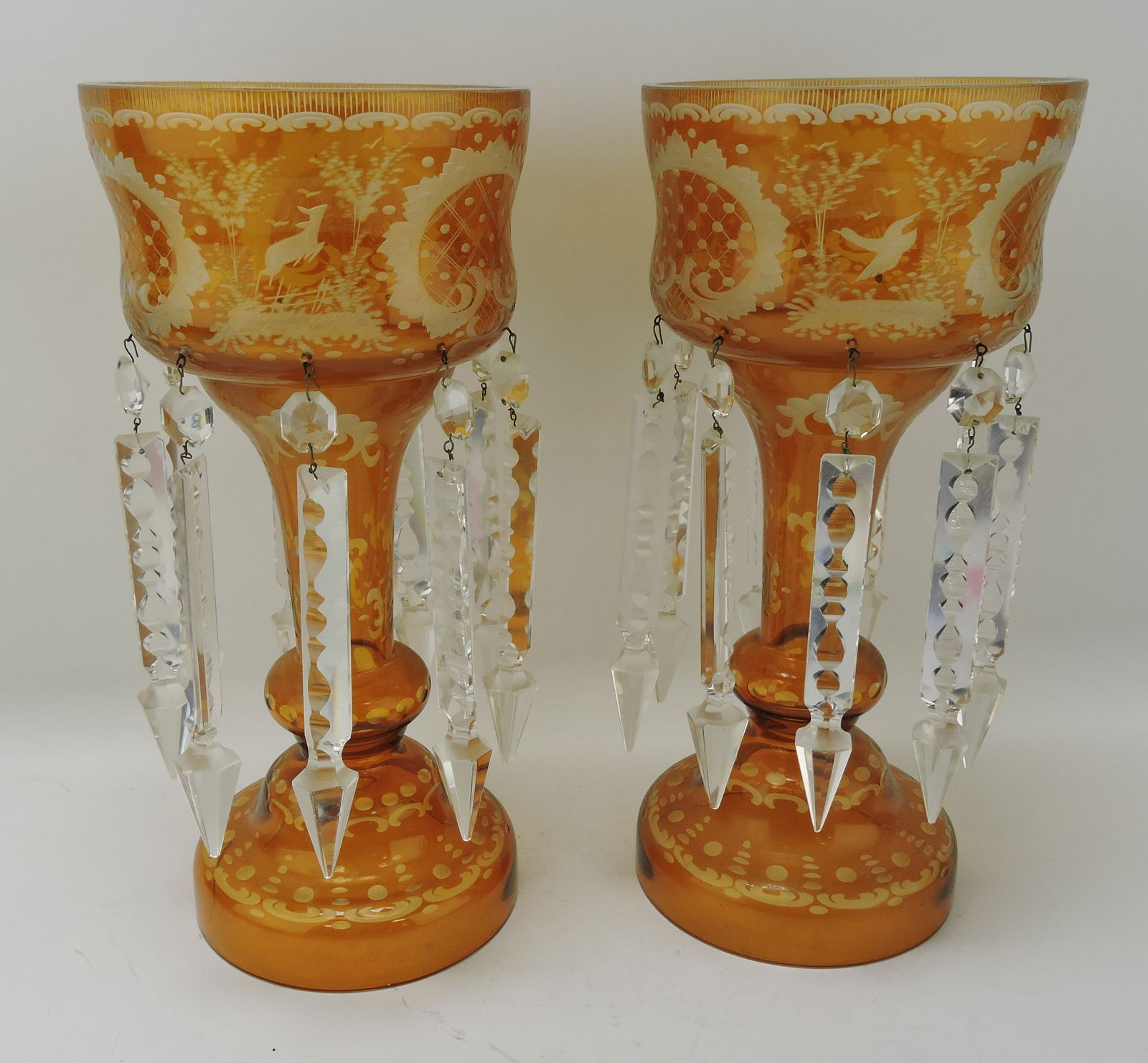 Bohemian amber cut to clear pair of (1 of 1)