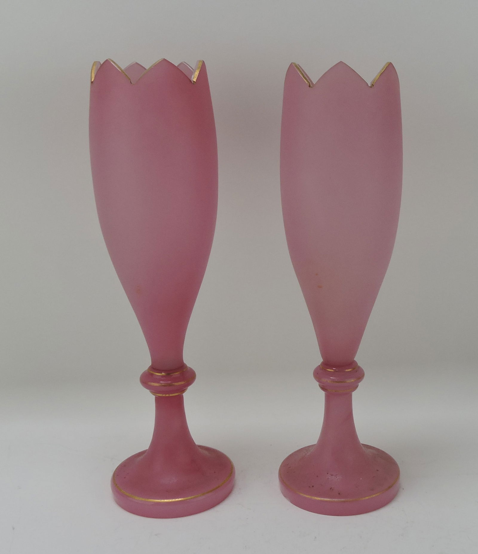 Bristol glass pink satin pair of vases, 12" (1 of 1)