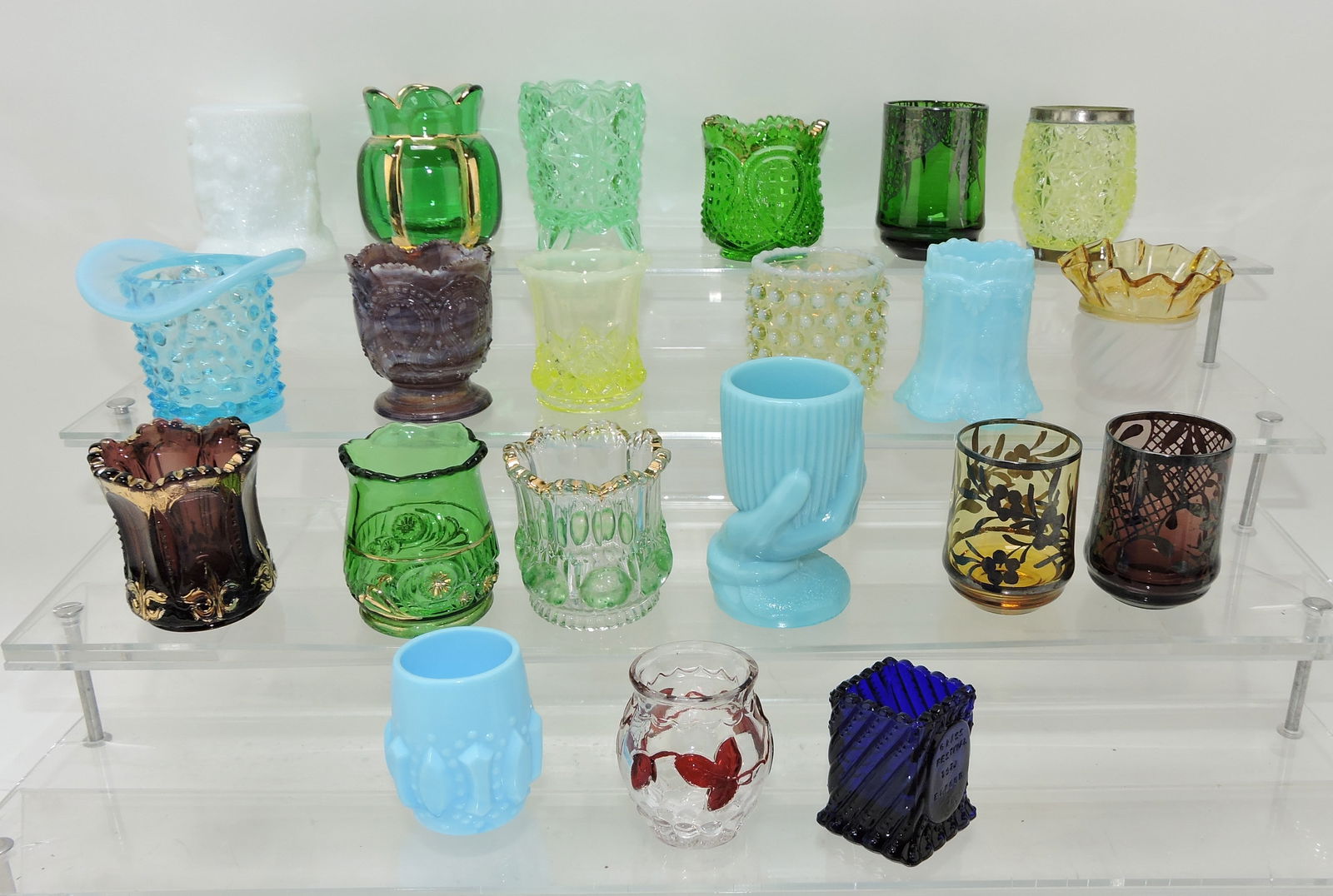 Lot of 21 glass toothpick holders: .