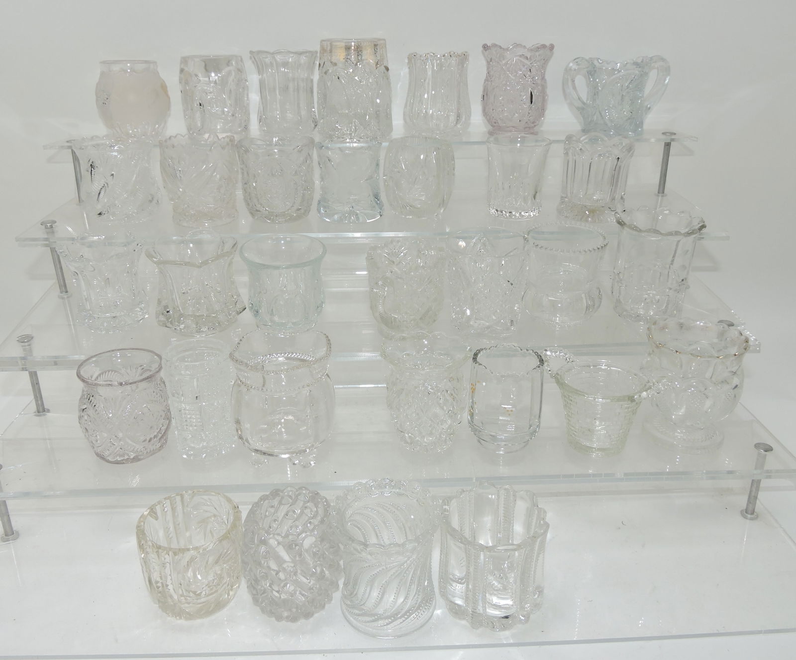Lot of 32 clear glass toothpick holders: .
