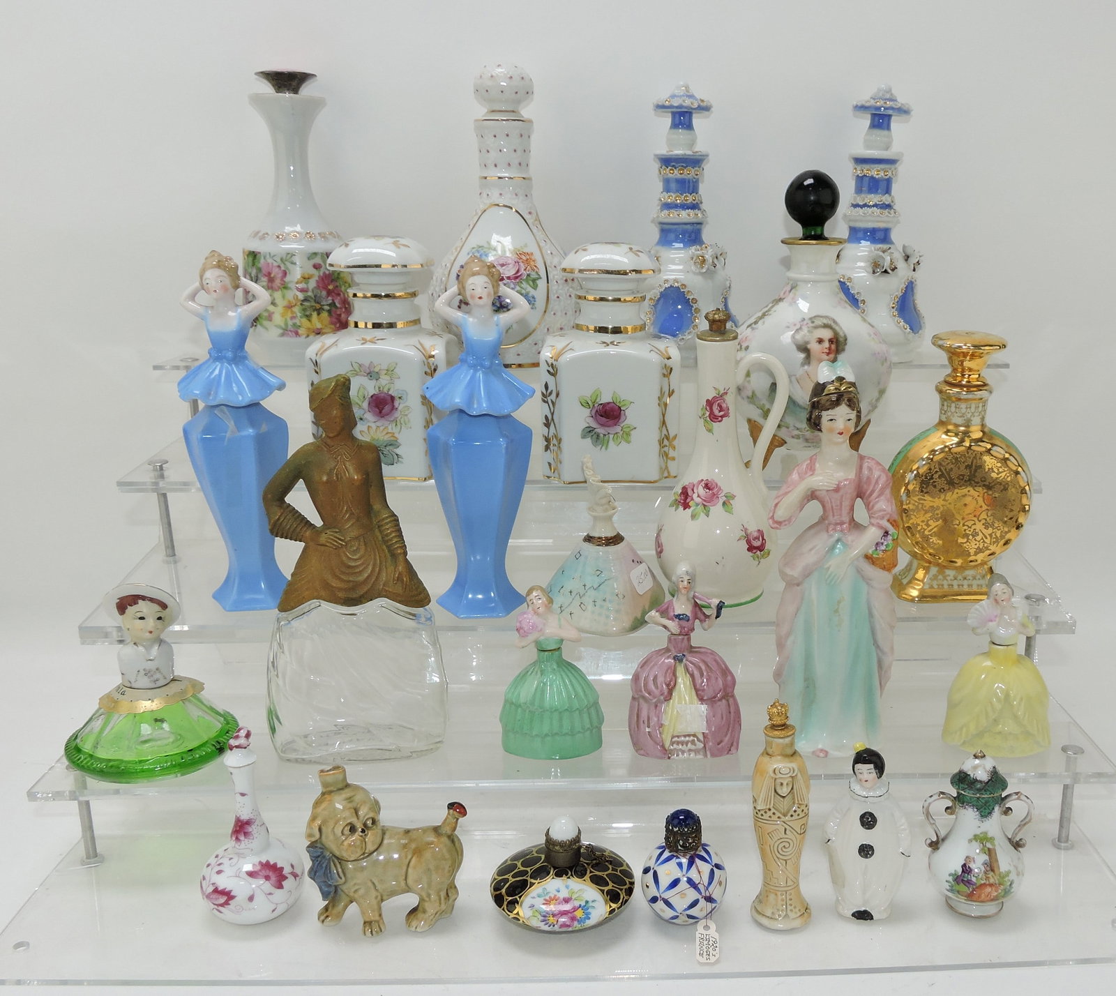 Lot of 25 porcelain and figural perfume: bottles: Limoges, Bavaria, and others