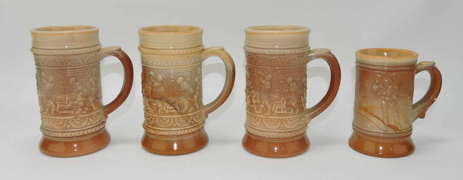Greentown chocolate glass lot of: 4 Serenade/Tavern mugs
