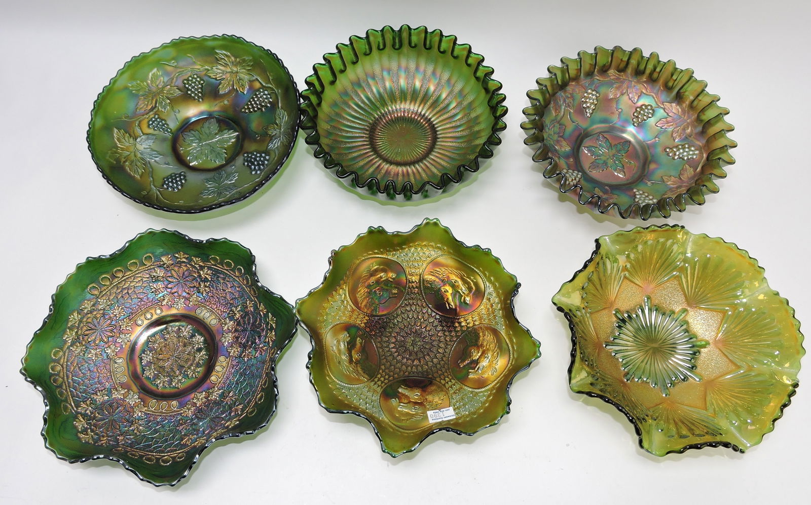 Green carnival glass lot of 6 assorted (1 of 1)