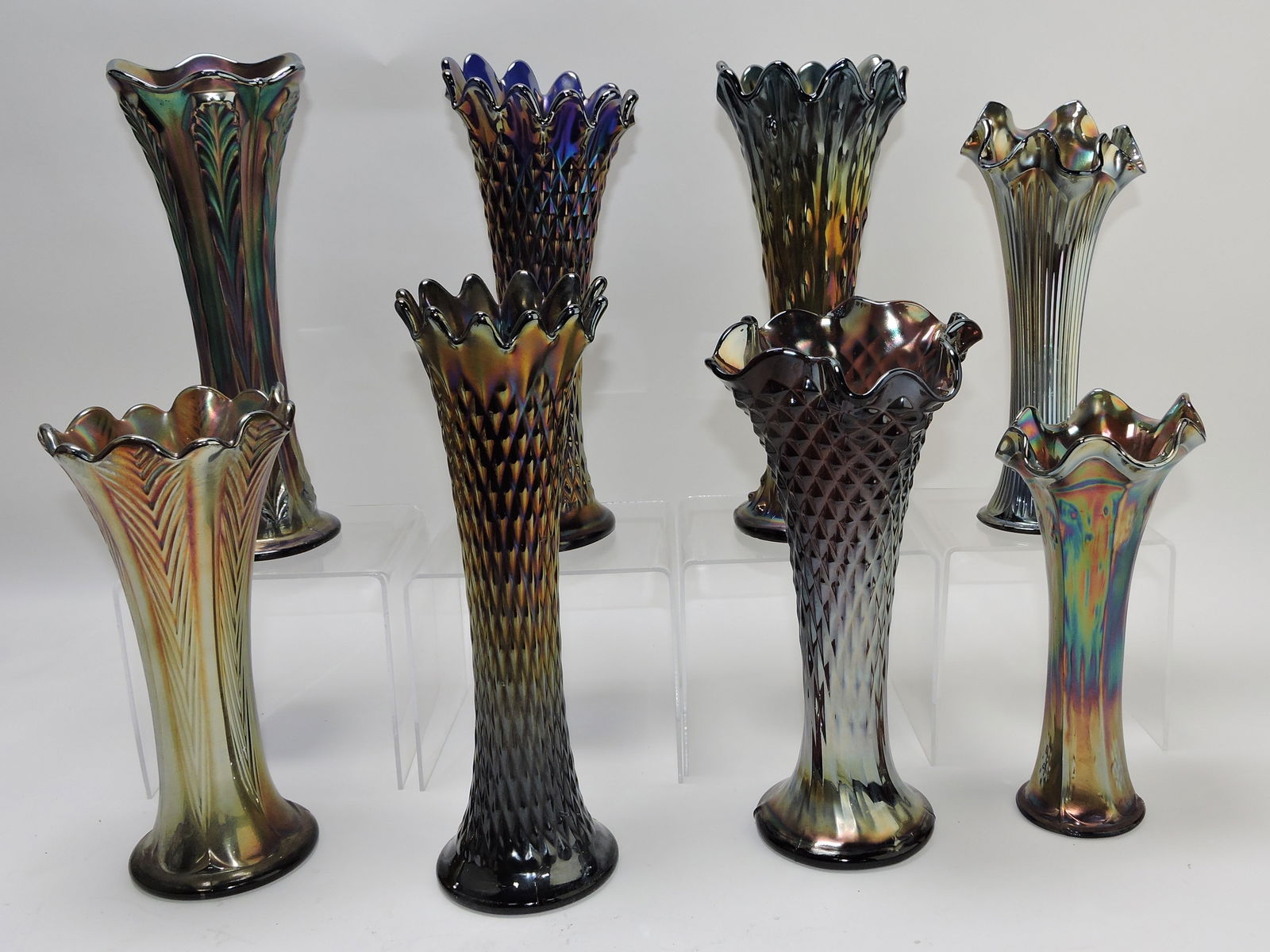 Carnival glass lot of 8 vases, (1 of 1)