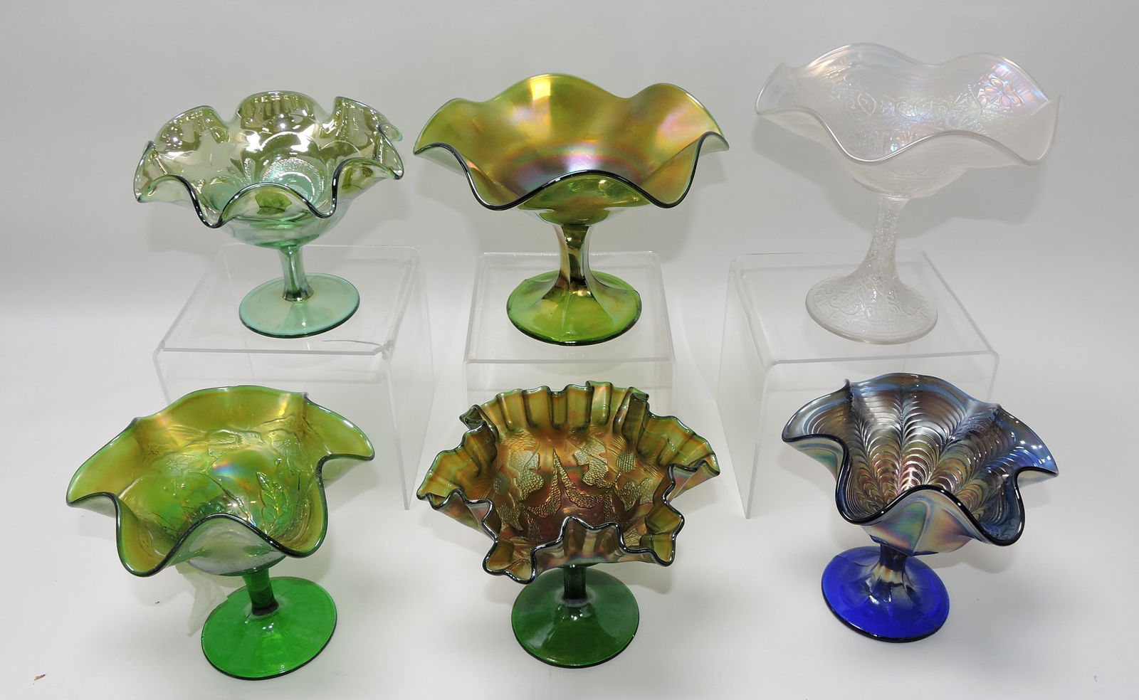 Carnival glass lot of 6 assorted compotes, (1 of 1)
