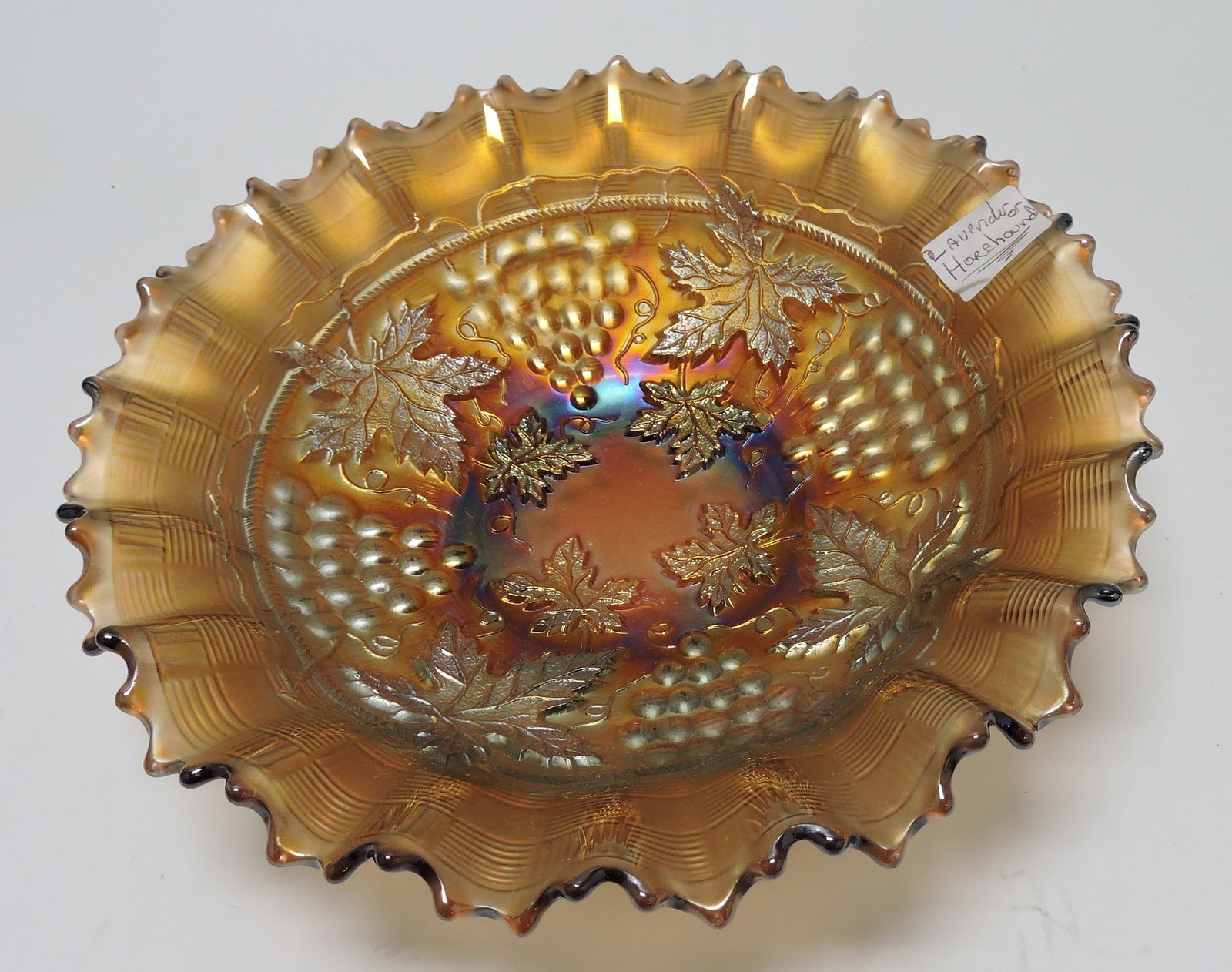 Northwood grape & cable 9" carnival: glass bowl, lavender