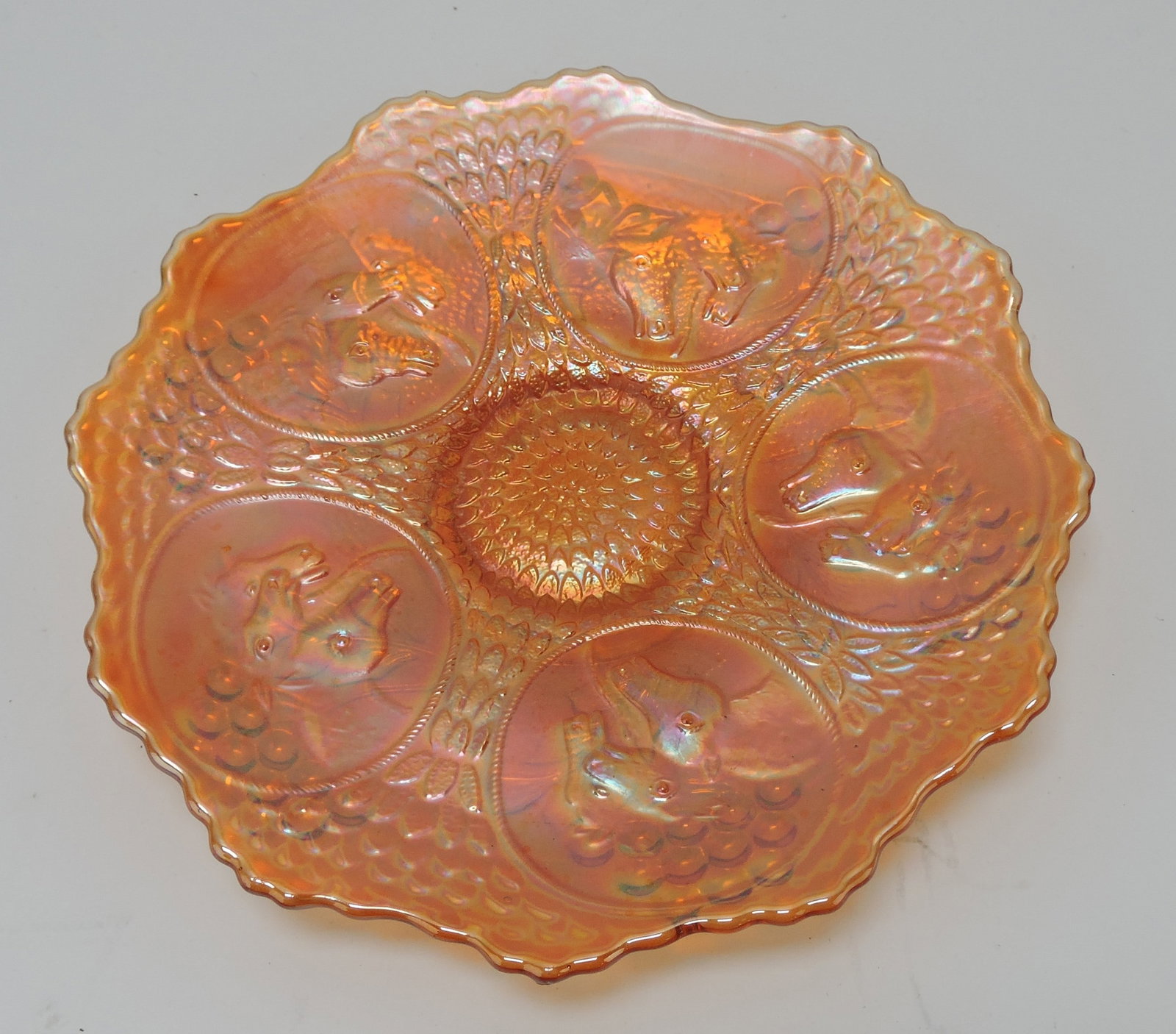 Fenton marigold carnival glass Horse: Medallion 8" plate