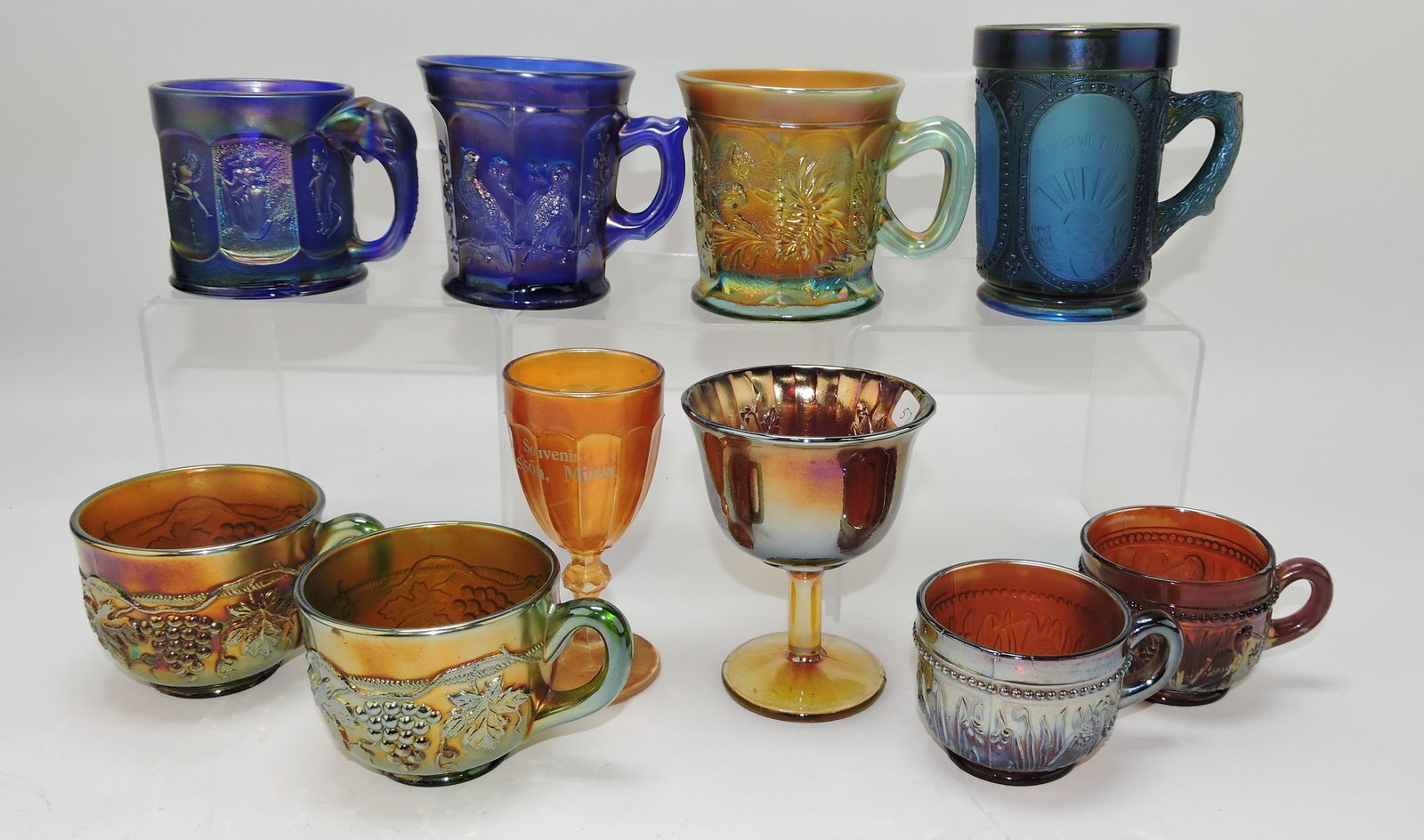 Carnival glass lot of 10 assorted mugs, (1 of 1)