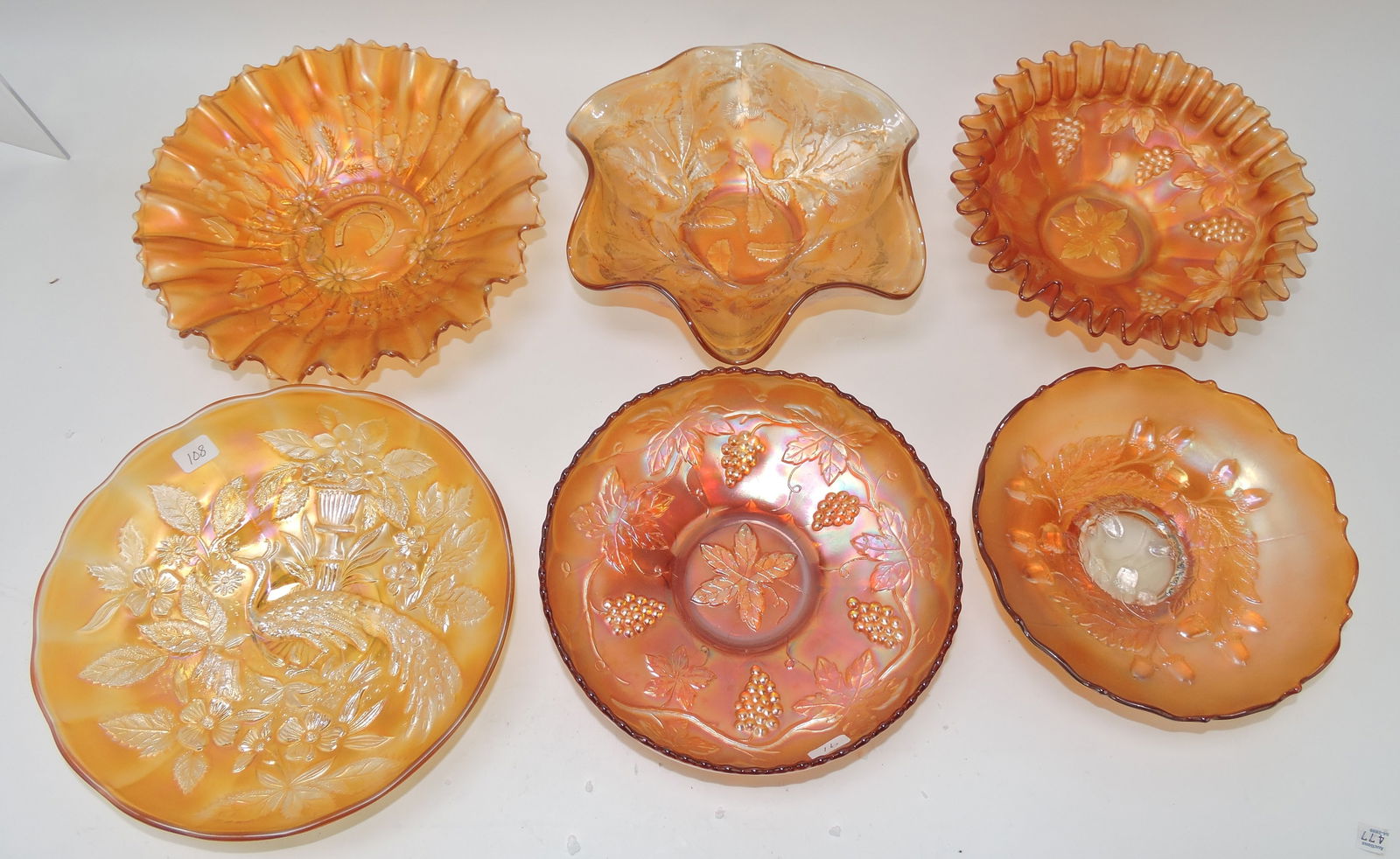 Marigold carnival glass lot of 6 bowls: (1 of 1)