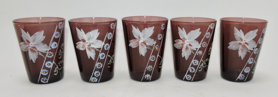 Lot of 5 floral enameled tumblers: .
