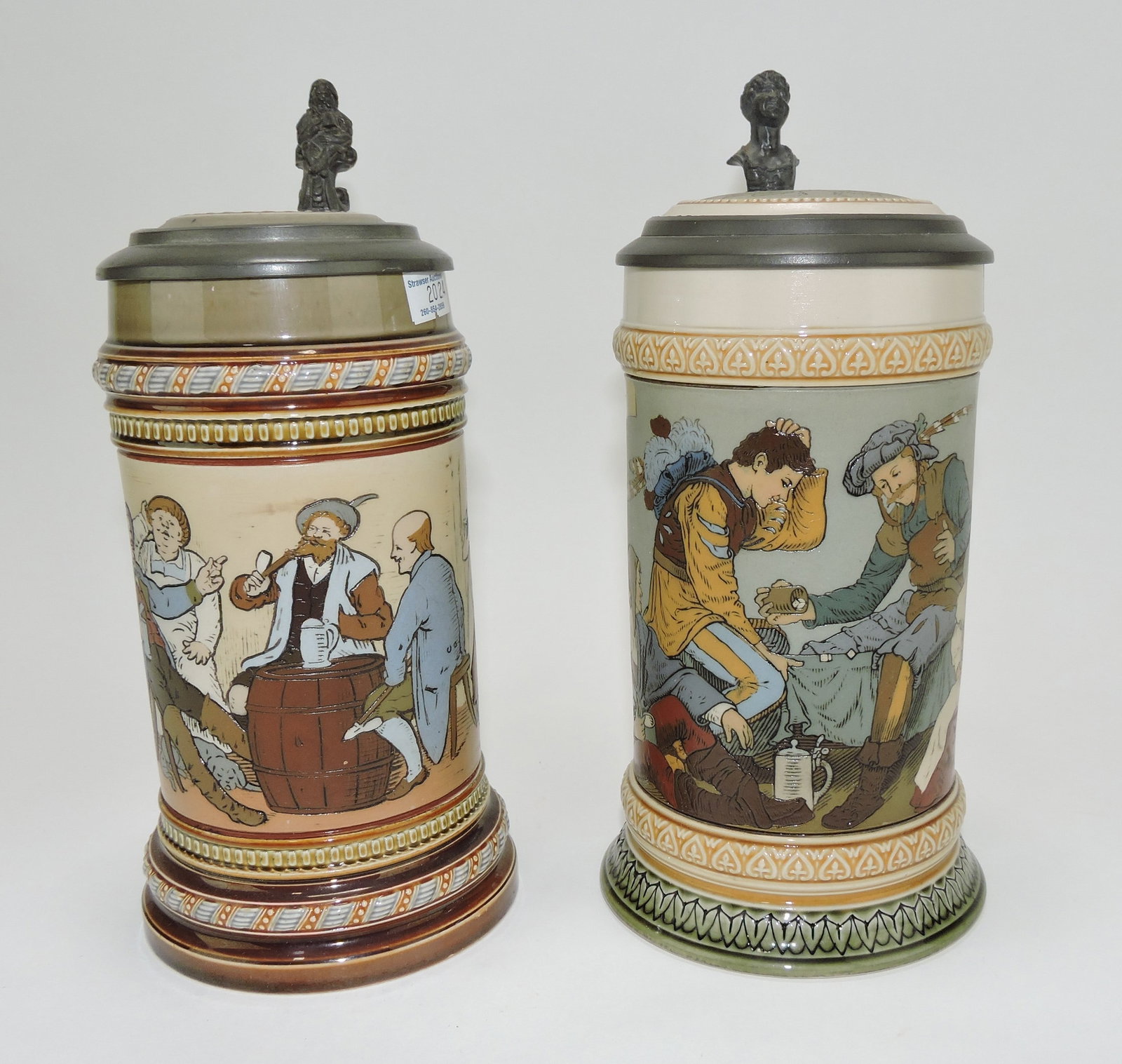 Mettlach lot of 2 steins, #1508 1/2L,: tavern scene AND #2441 1/2L, men playing dice
