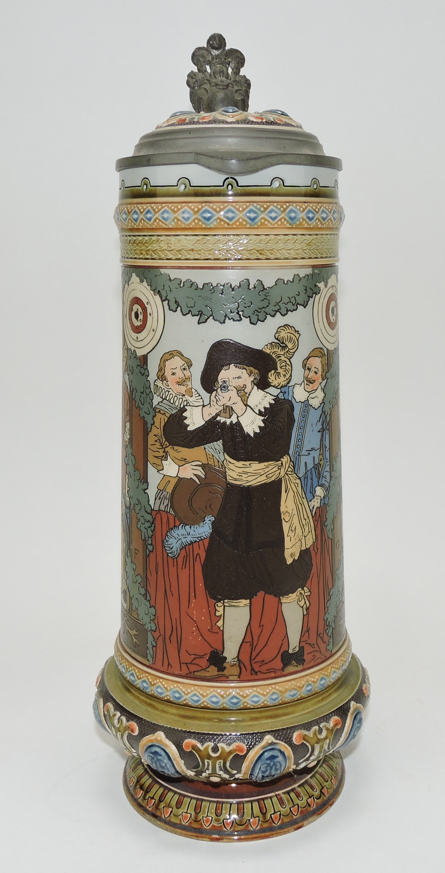 Mettlach stein #2482 2L, 12 1/2",: jeweled, target shooting