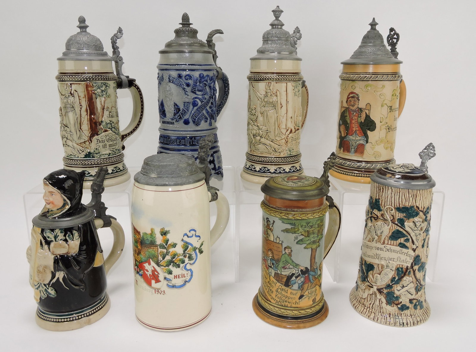 Lot of 8 steins, various condition: .