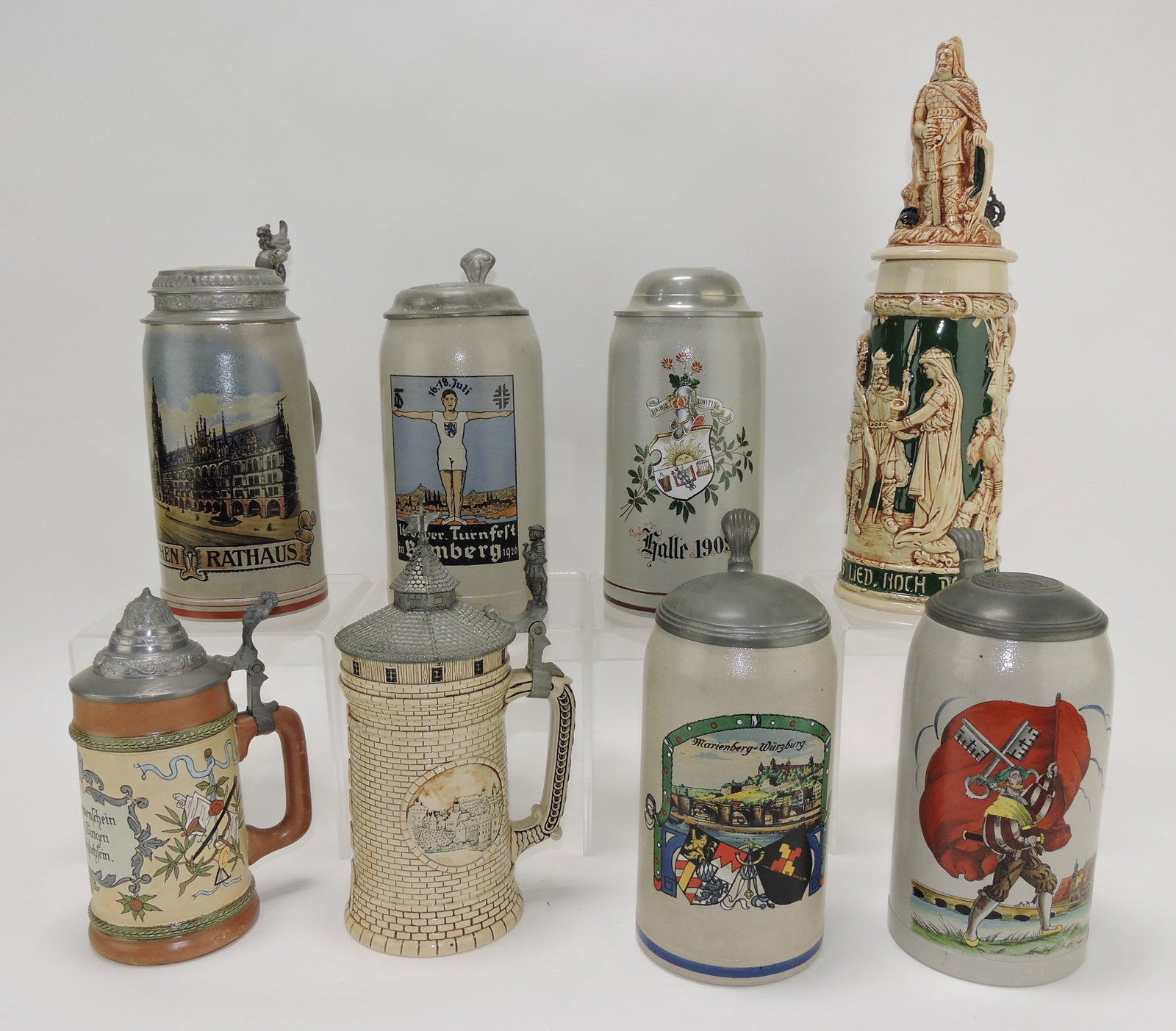 Lot of 8 steins, various condition: .