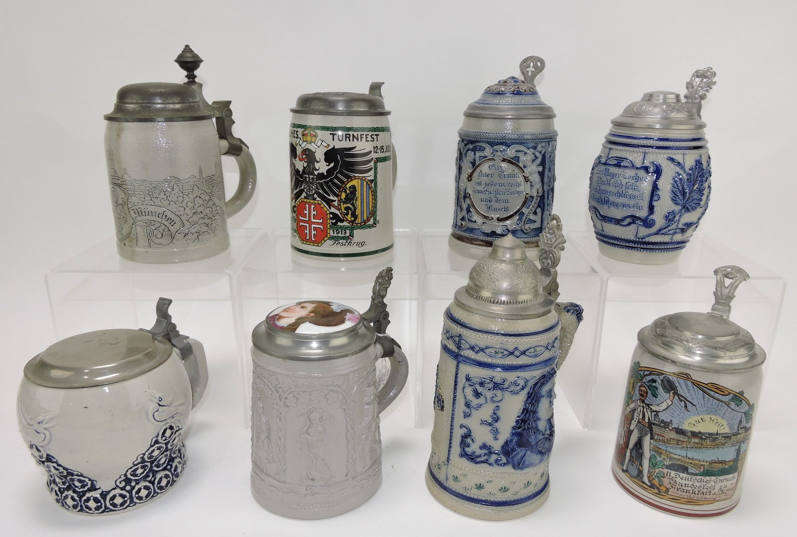 Lot of 8 steins, various condition: .