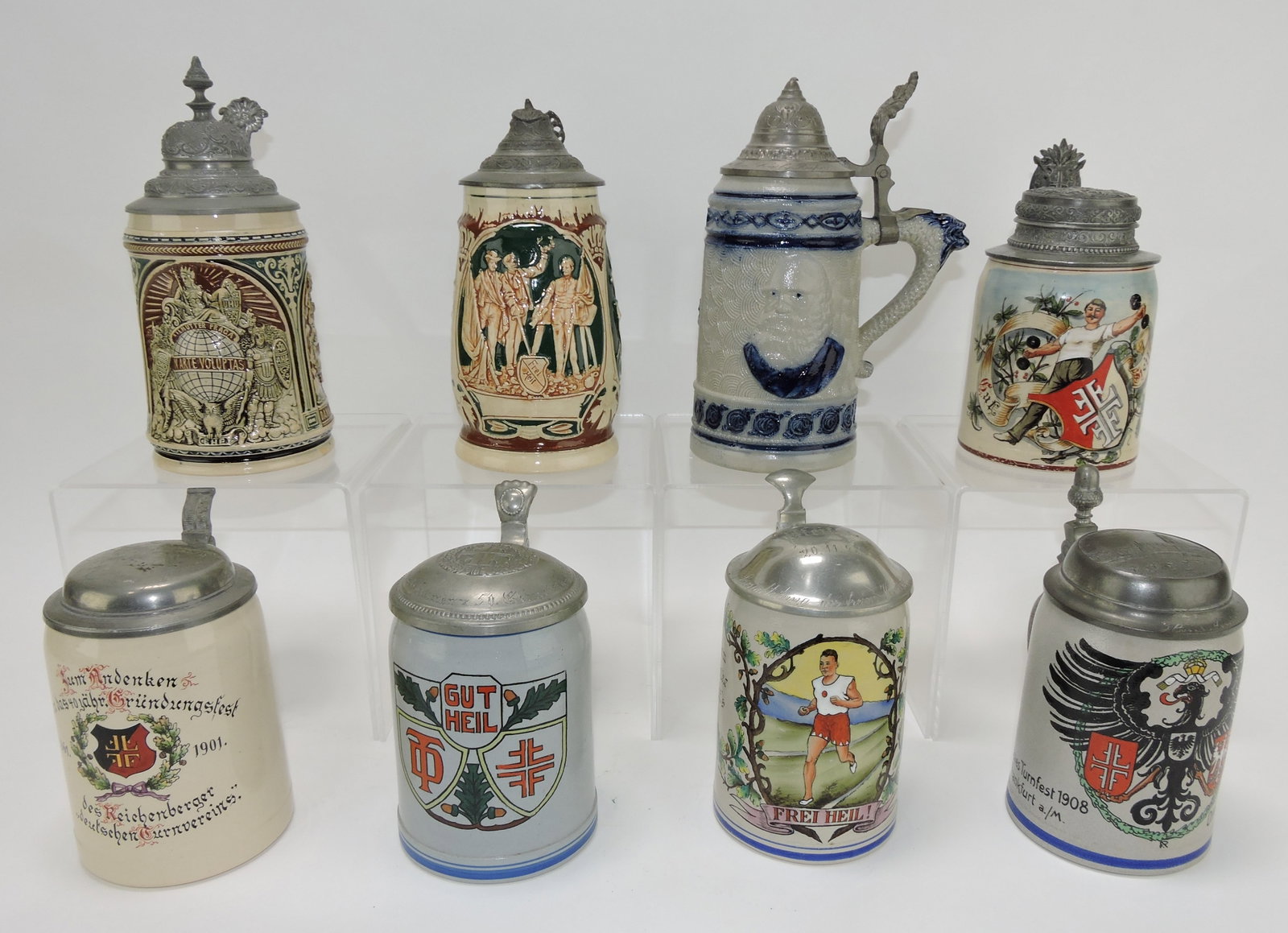 Lot of 8 steins, various condition: .