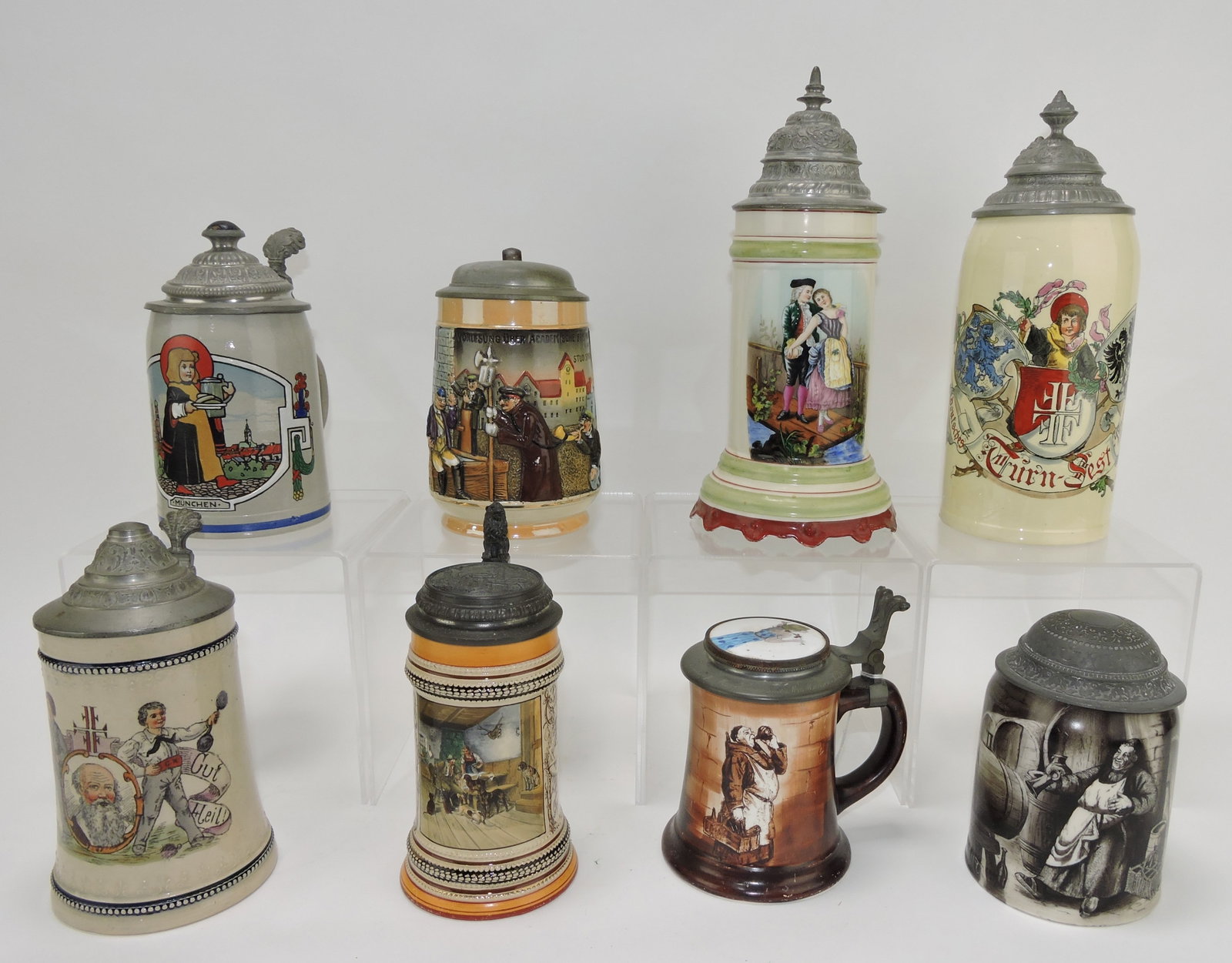 Lot of 8 steins, various condition: .