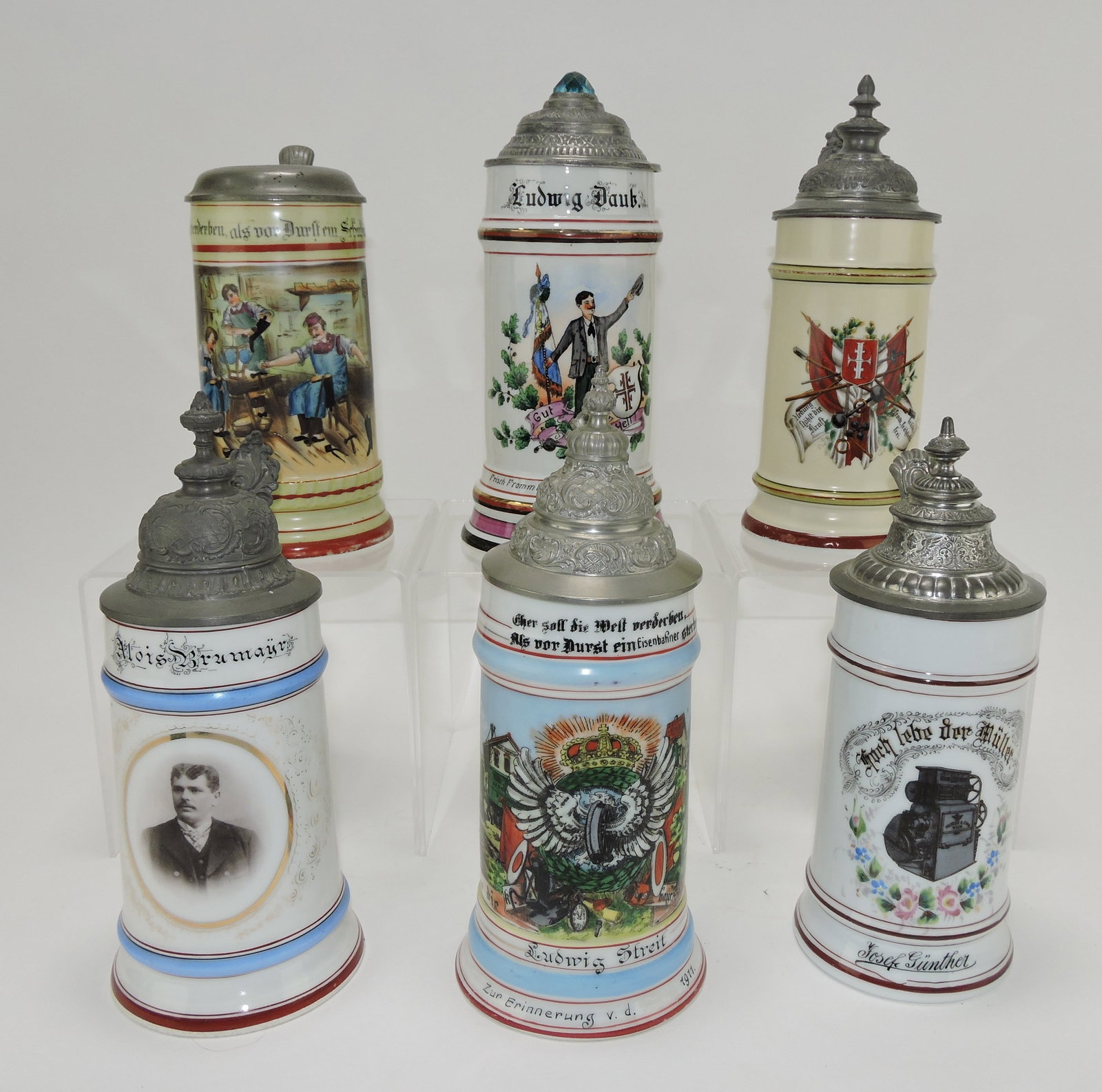Lot of 6 porcelain steins with lithopane: base