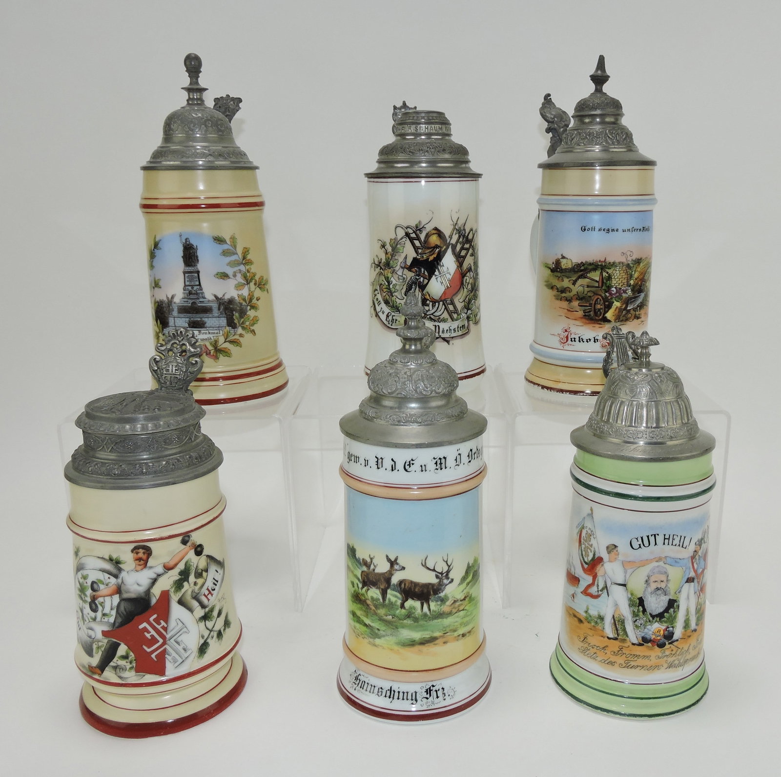 Lot of 6 porcelain steins with lithopane: base