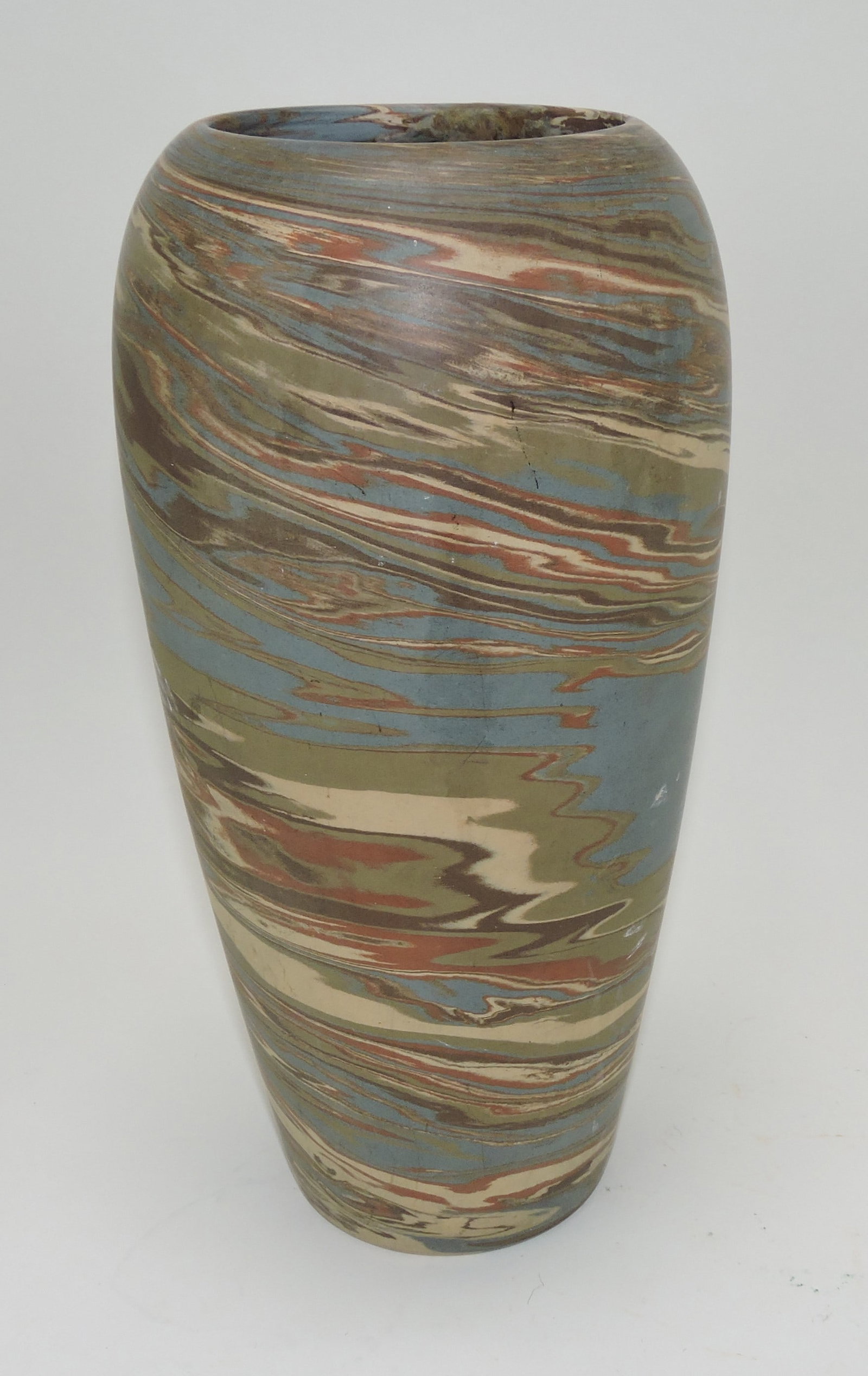 Niloak Mission Swirl 12 1/2" vase,: rim repair