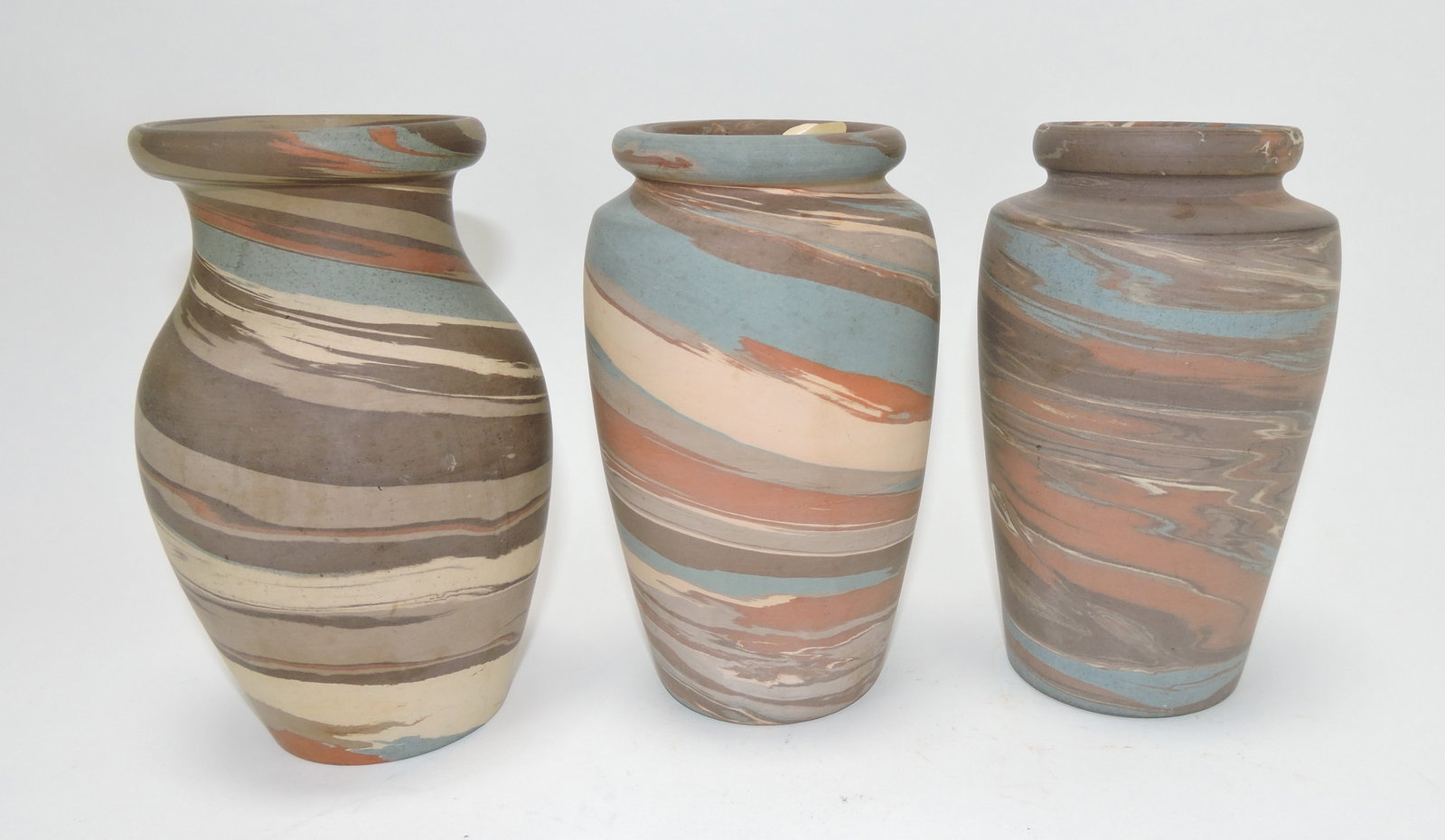Niloak Mission Swirl lot of 3 6" vases: .