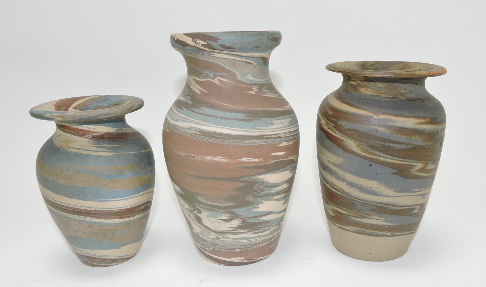 Niloak Mission Swirl lot of 3 vases,: 4 1/2 to 6"