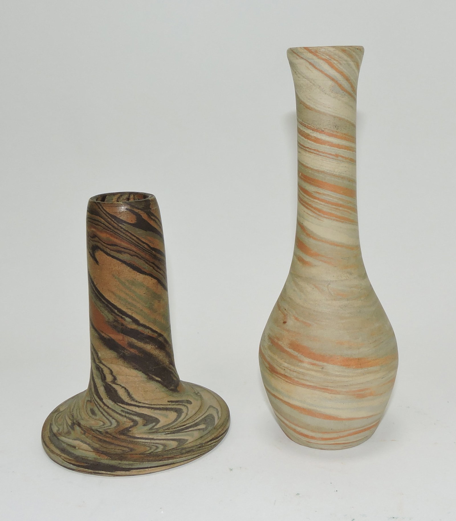 Niloak Mission Swirl lot of 2 bud vases,: 4 1/2" & 7 "