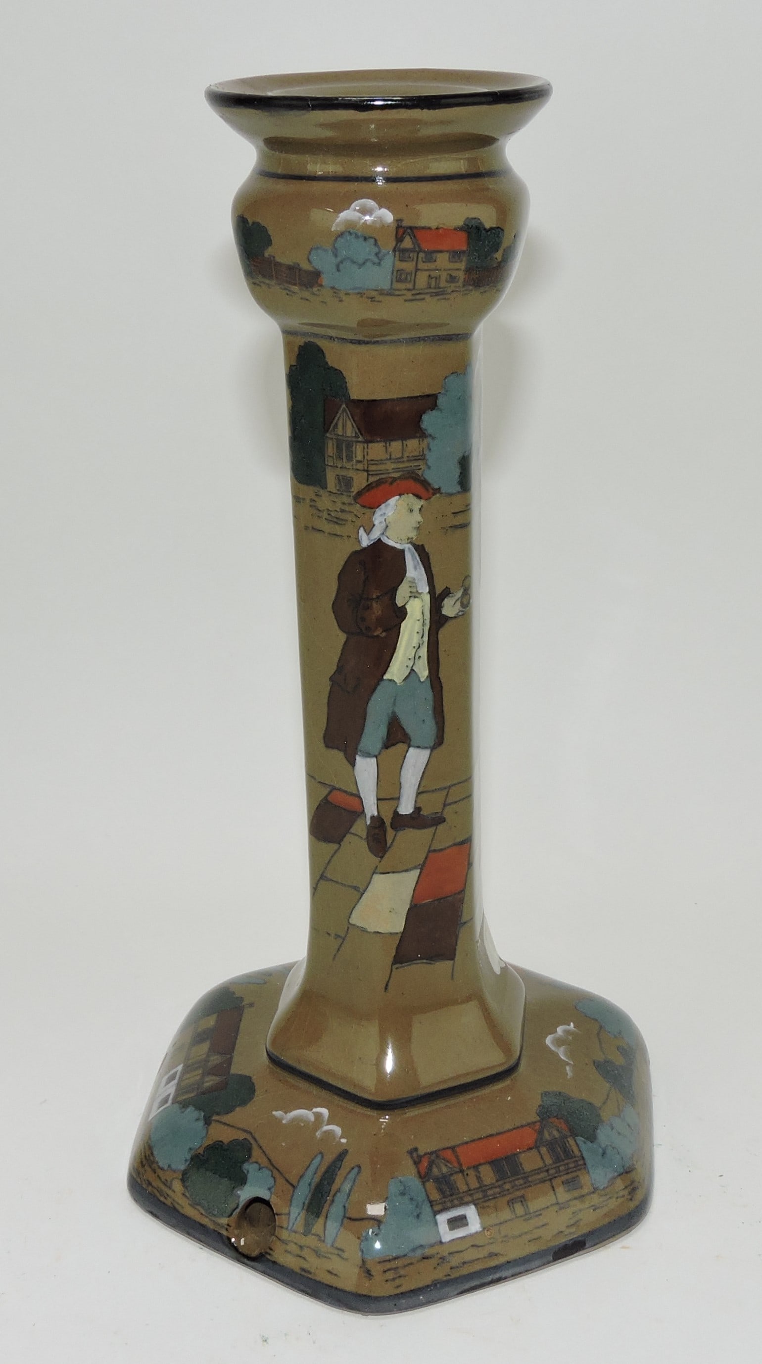 Buffalo Pottery Deldare Ware candle: stick factory lamp base, 9"