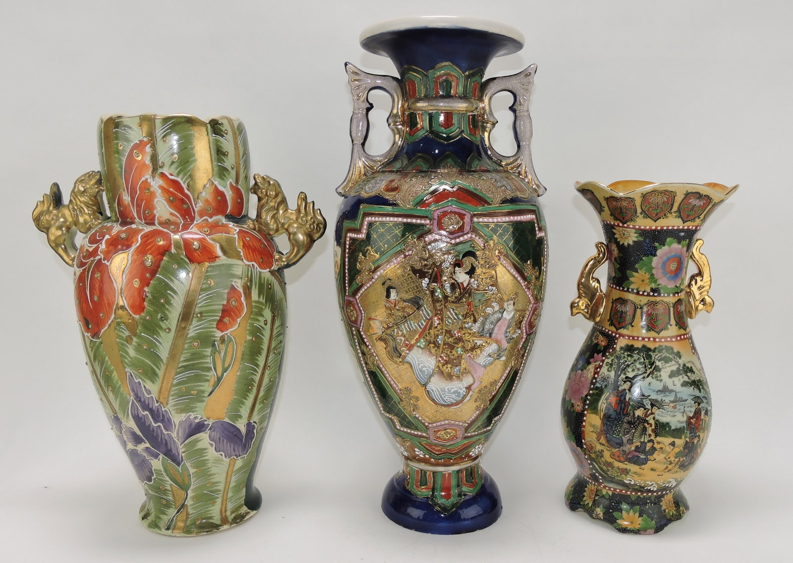 Nippon style lot of 3 vases,14 to 19": .